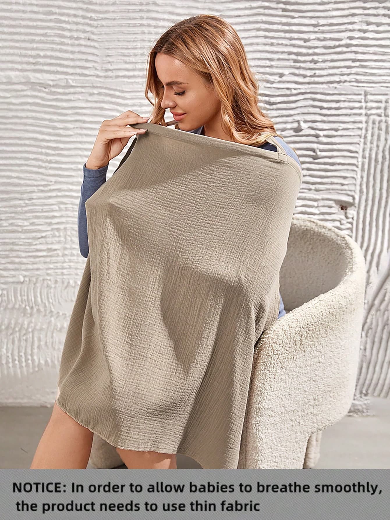 1pc Khaki Lightweight All-Season Crinkled Fabric Skin-Friendly Breathable Soft Nursing Cover Top, Spring/Summer Car Seat Sun Shade, Breathable Nursing Cover, Multi-Function Baby Stroller Sun Canopy