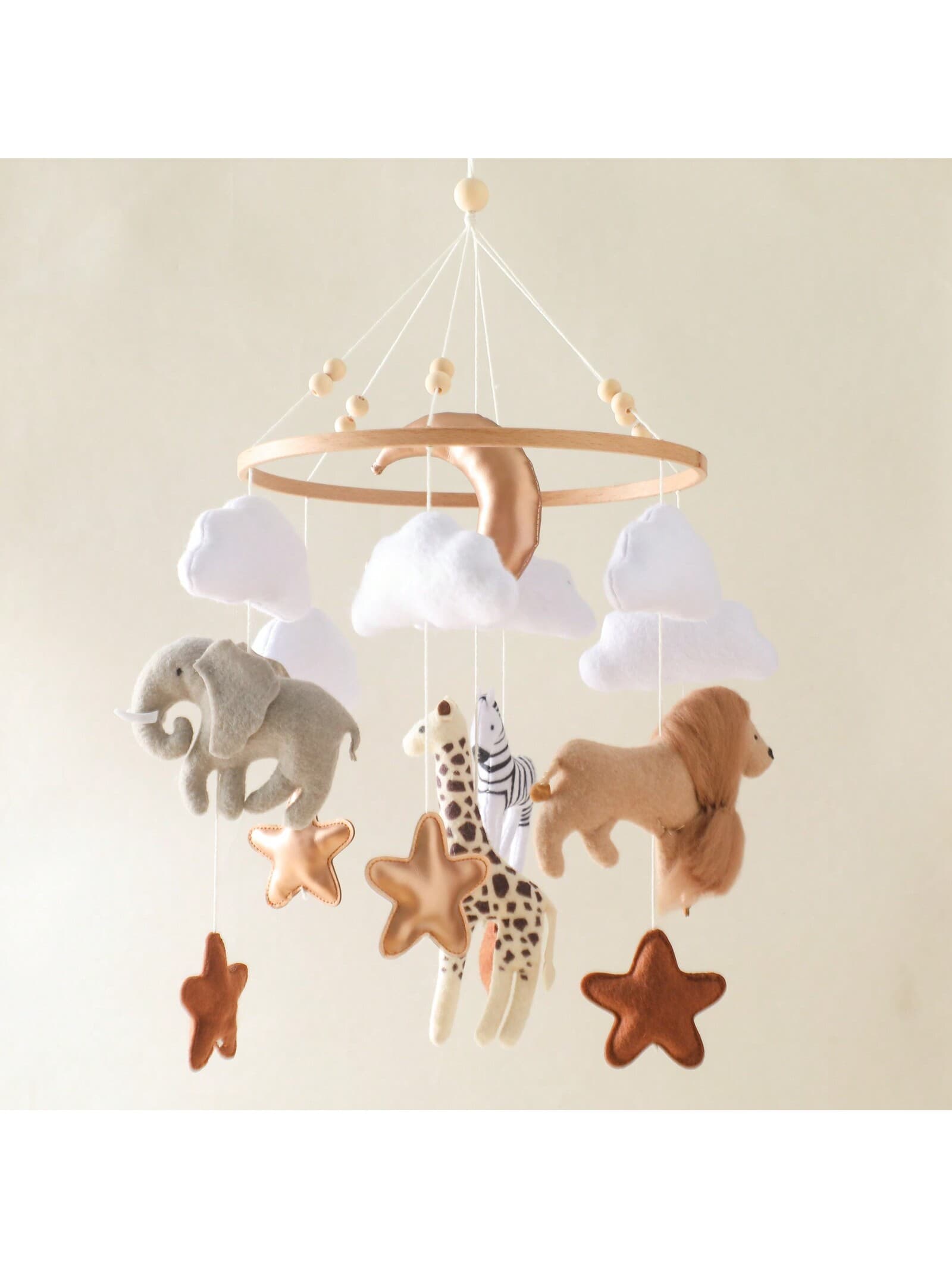 1pc Baby Animal Kingdom Crib Mobile, Nursery Hand-Eye Coordination Decor Wind Chime, Felt Forest Animals