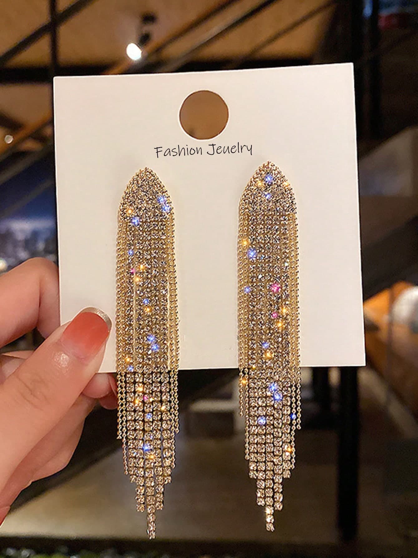 Rhinestone Tassel Drop Earrings