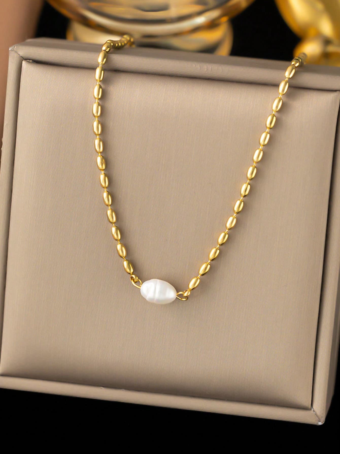 VceTd 1pc Vintage Style Beaded Design Stainless Steel Necklace Suitable For Women To Wear At Evening Parties Or Weddings