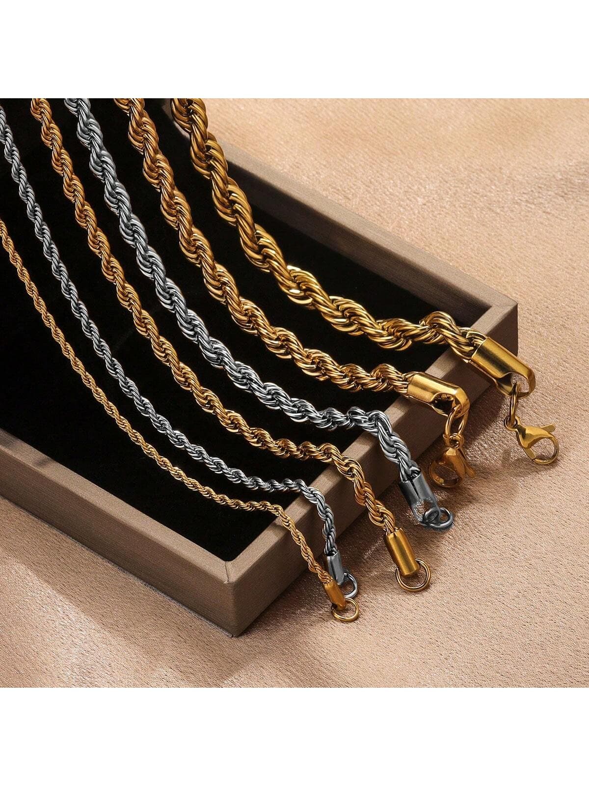 1pc Stainless Steel Twist Chain Necklace, Fashion Bone Chain Jewelry Gift For Men
