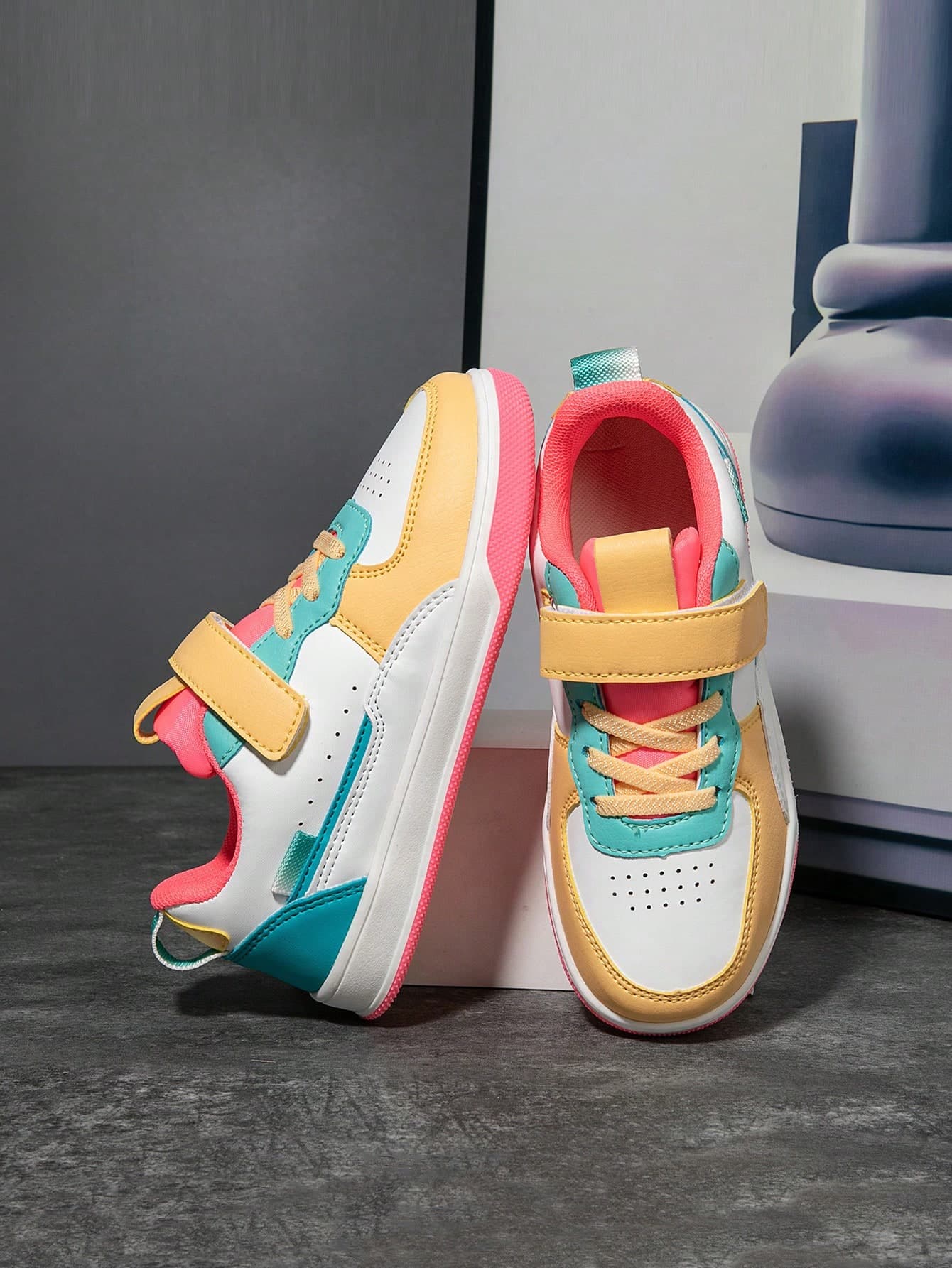 1 Pair Kids' Sports Sneakers, Breathable Elastic Soft Quick-Dry Lightweight Patchwork Design, Casual Street Style For Boys And Girls, Suitable For Running, Walking, School
