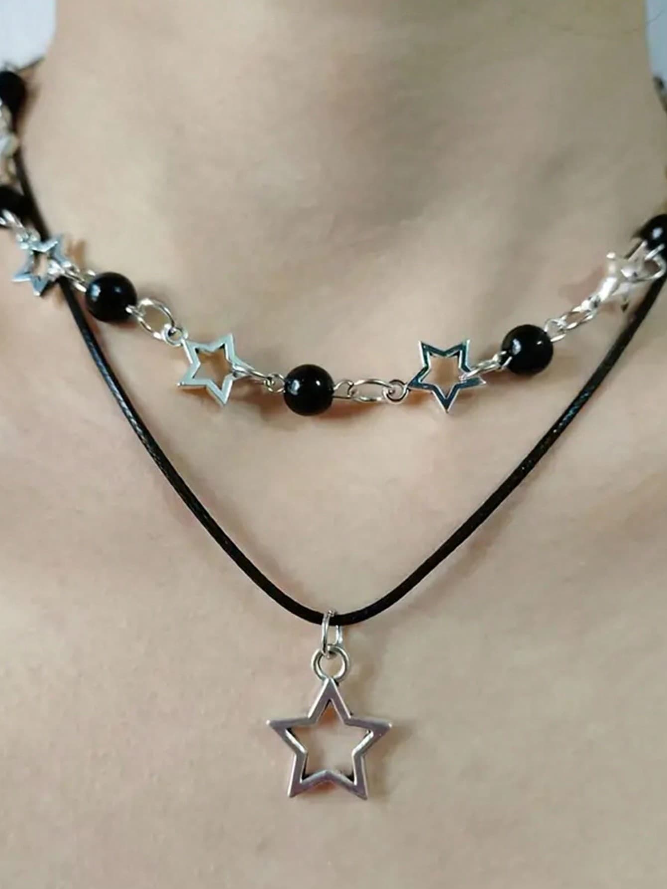 2pcs Y2K Elegant Five-Pointed Star & Faux Pearl Layered Necklace Set - Fashionable Party Accessory, Also A Perfect Birthday Gift For Fashionistas