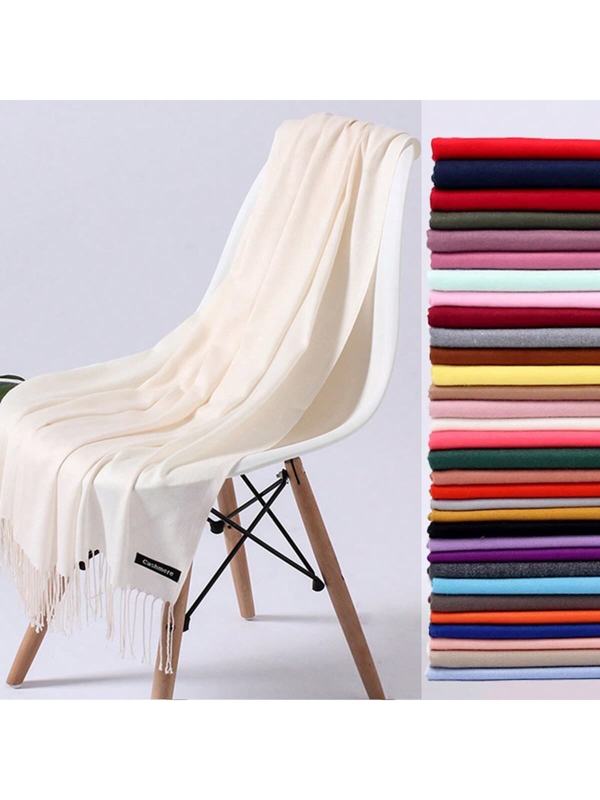1pc Simple & Elegant Women's Solid Color Fringed Long Scarf, Faux Cashmere, Warm & Versatile, Suitable For Daily Wear In All Seasons & Can Be Used As An Air Conditioner Shawl Accessories Women