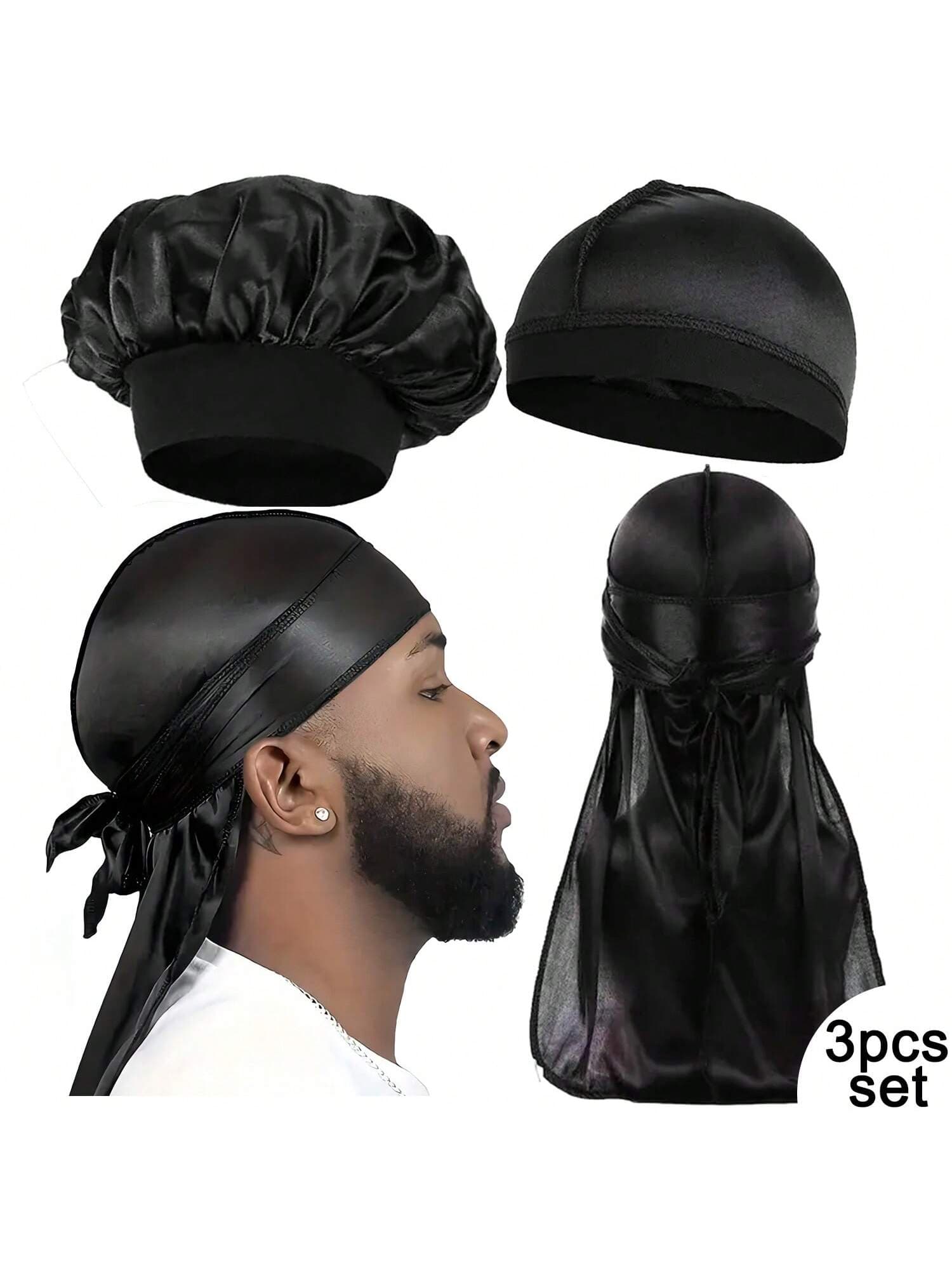 Awegeo 3pcs Men's Headband, Soft Cap And Round Top Hat - Comfortable Breathable Casual Headwear Set, Suitable For Sports, Outdoor Activities, Home And Daily Wear