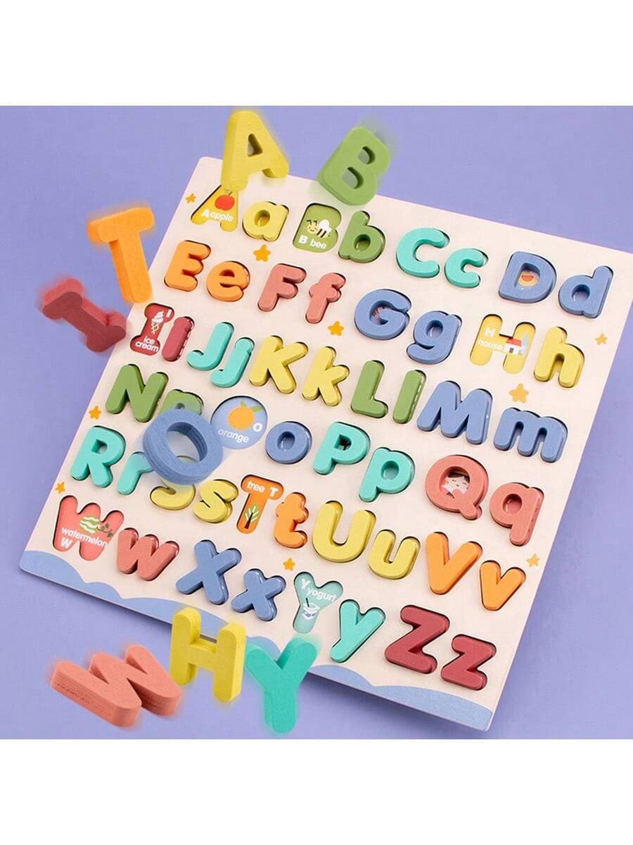 Alphabet ABC Wooden Puzzle Board, 26 Letters Uppercase Lowercase, Educational Toy For Kids