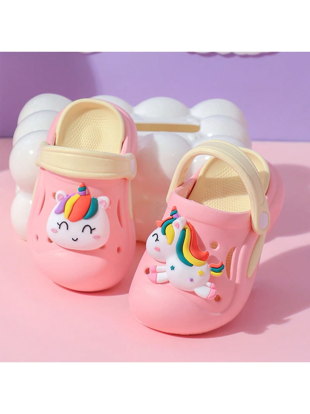 New Summer Kids Cute Cartoon Lucky Unicorn Lightweight Clogs, Thick Flexible Rubber Sole Anti-Slip Closed Toe Beach Indoor Outdoor Sandals, Boys And Girls