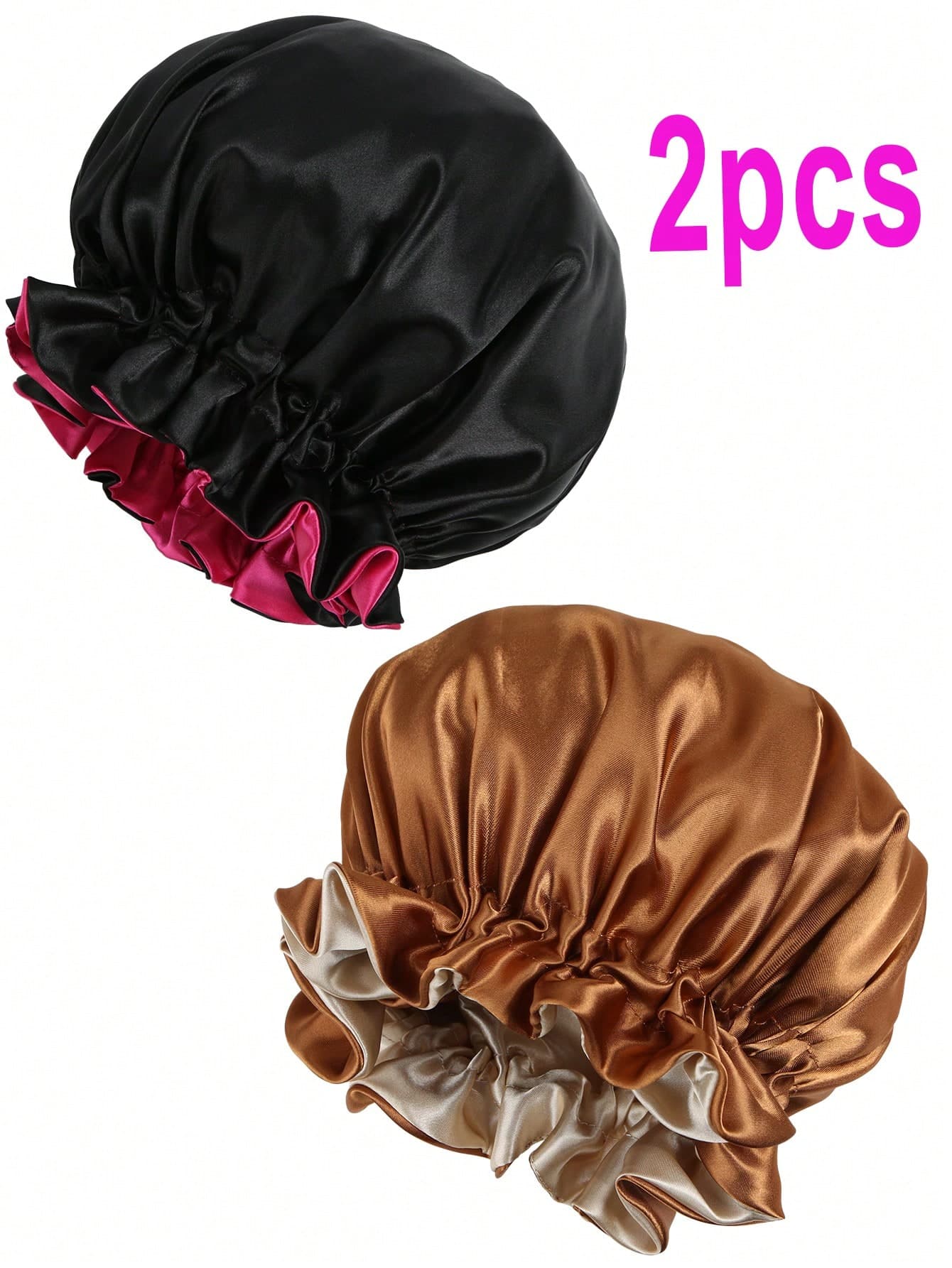 2pcs Elegant Breathable Satin Sleeping Cap - Elastic Sleep Shower Cap, Double Ruffle Trim, Women Silk Satin Sleeping Cap Sleep Bonnet