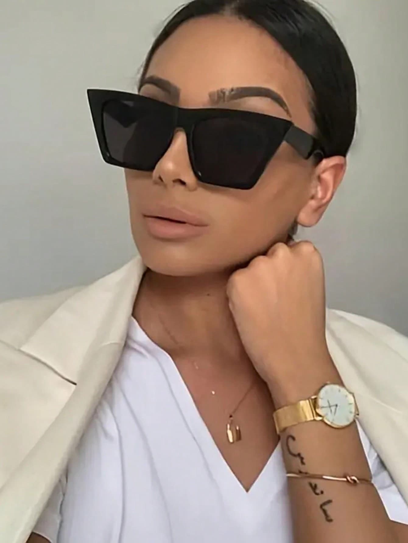 1pc Oversized Cat Eye Fashion Glasses, Unique & Stylish Eyewear For Men & Women