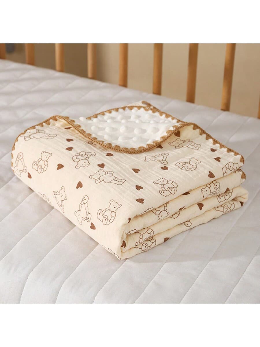 1pc Baby Blanket With Polka Dot Flannel Material, Infant Swaddle Wrap, 100*100cm Love Valentine