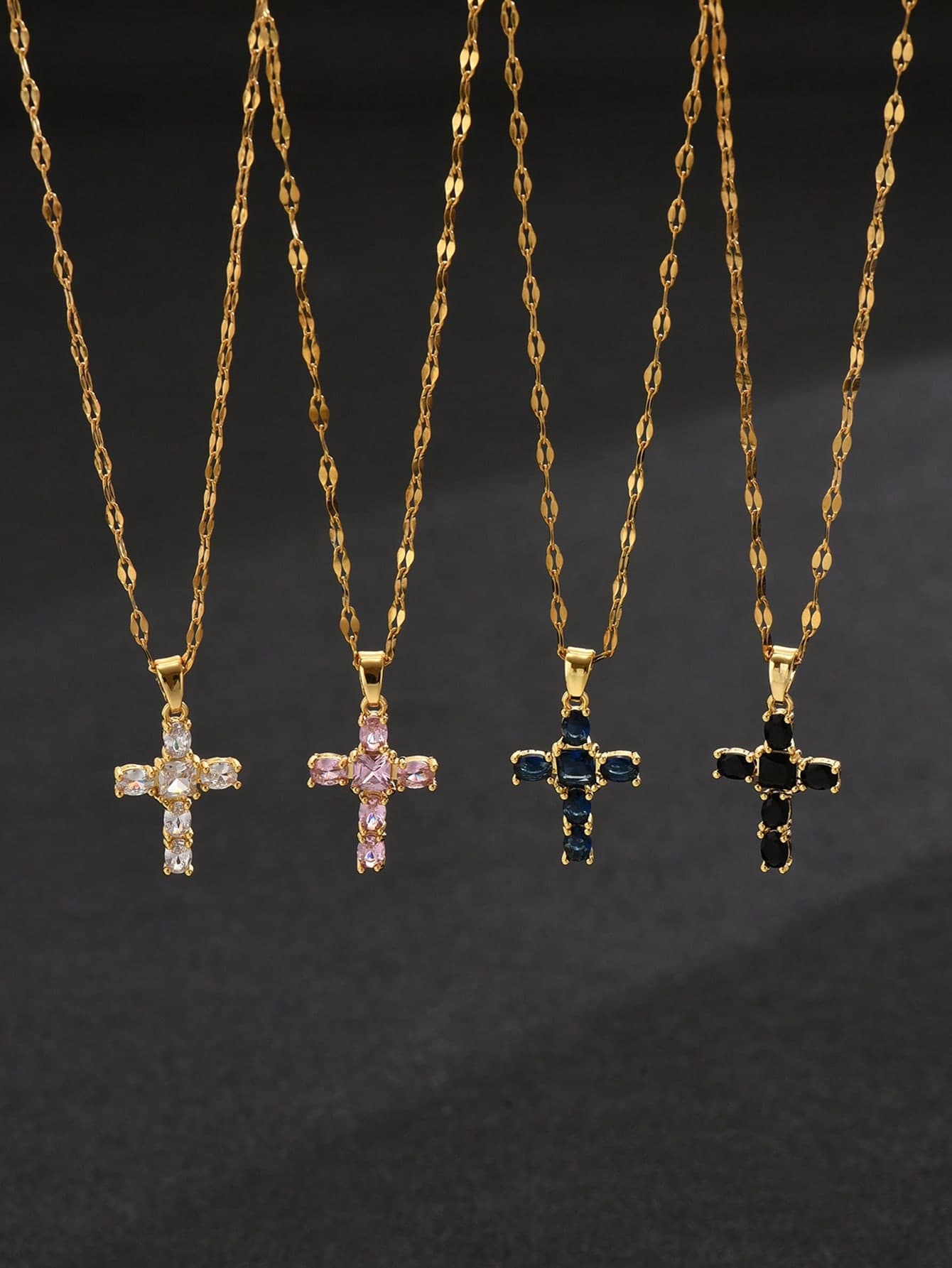 One Piece Multi Color CZ Cross Necklace Fashionable Stainless Steel Lip Chain Crystal Cross Pendant Necklace Jewelry
