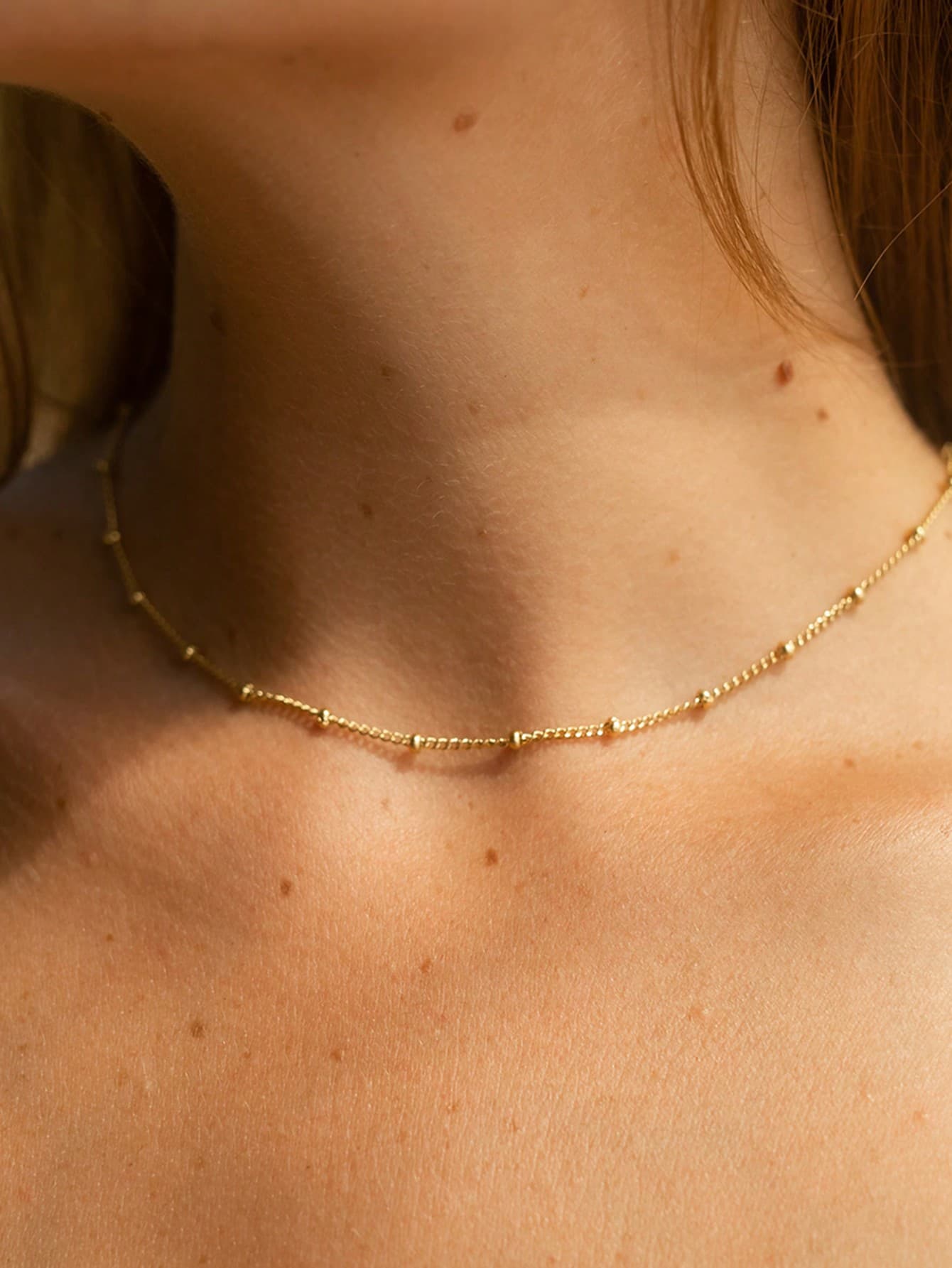 1pc 35+5cm Silver & Gold Stainless Steel Satellite Chain Minimalist Beaded Necklace, Classic Style, For Women