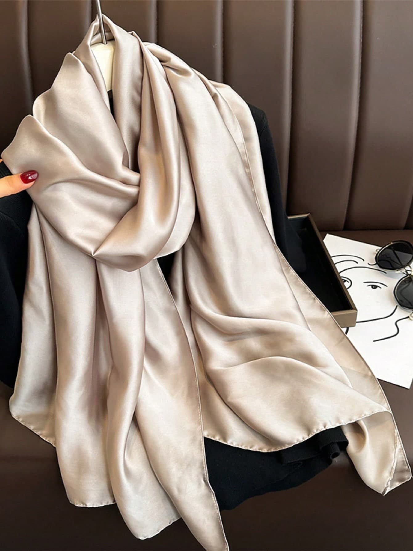 New Satin Khaki Shawl Scarf 1pc Satin Scarf Bandana,Hair Band,Head Band Ideal For Dressing Up Your Look
