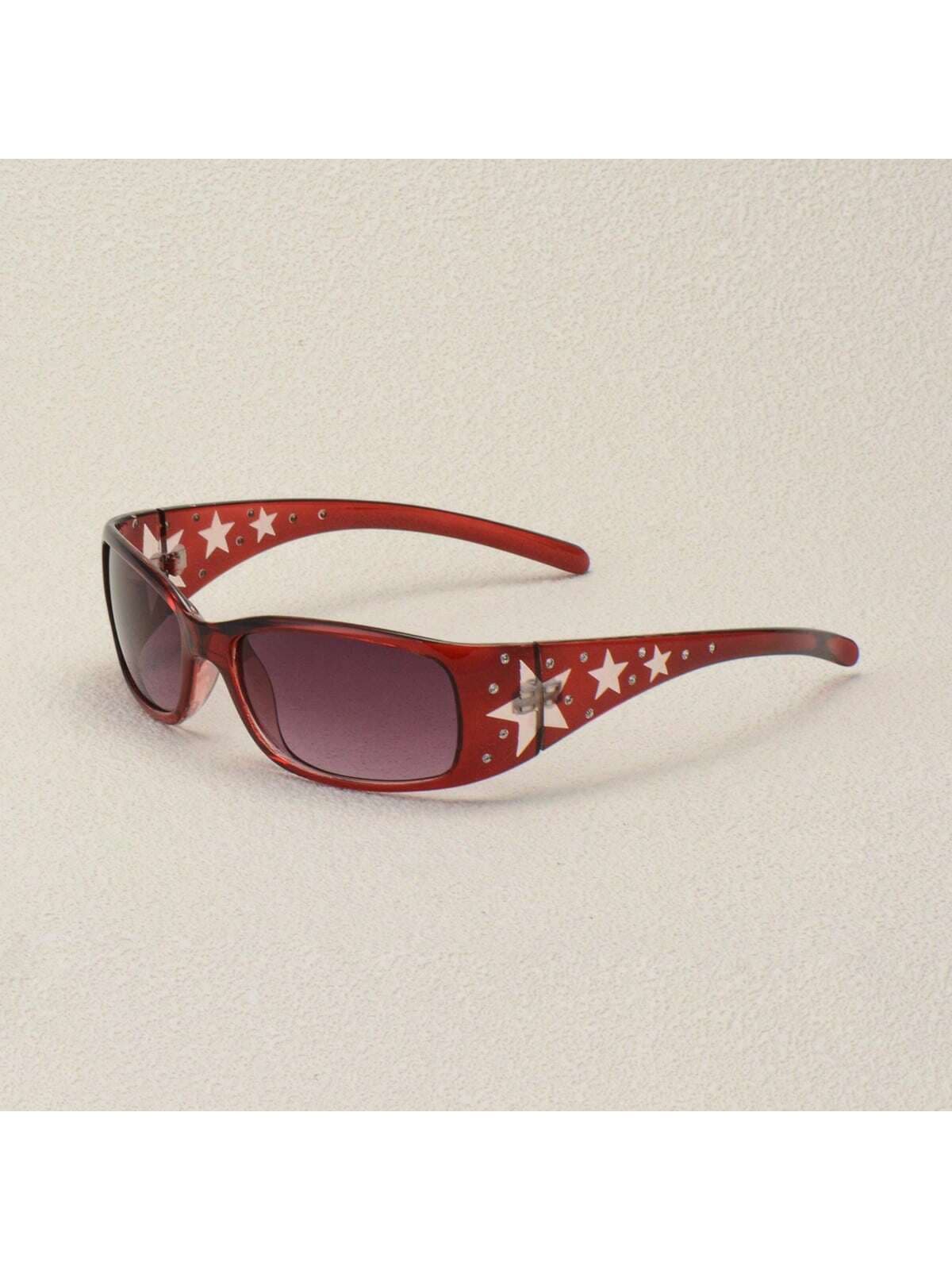 Street Style Single Piece Women's Burgundy Fashion Glasses, Decorated With Star Pattern And Rhinestones, Versatile Style Accessory, Suitable For Daily Wear And Party, Beach Accessory, Y2K Style Music Festival Glasses, Perfect For Summer Beach Vacation, Outdoor Activities, Travel, Back To School Season Essential