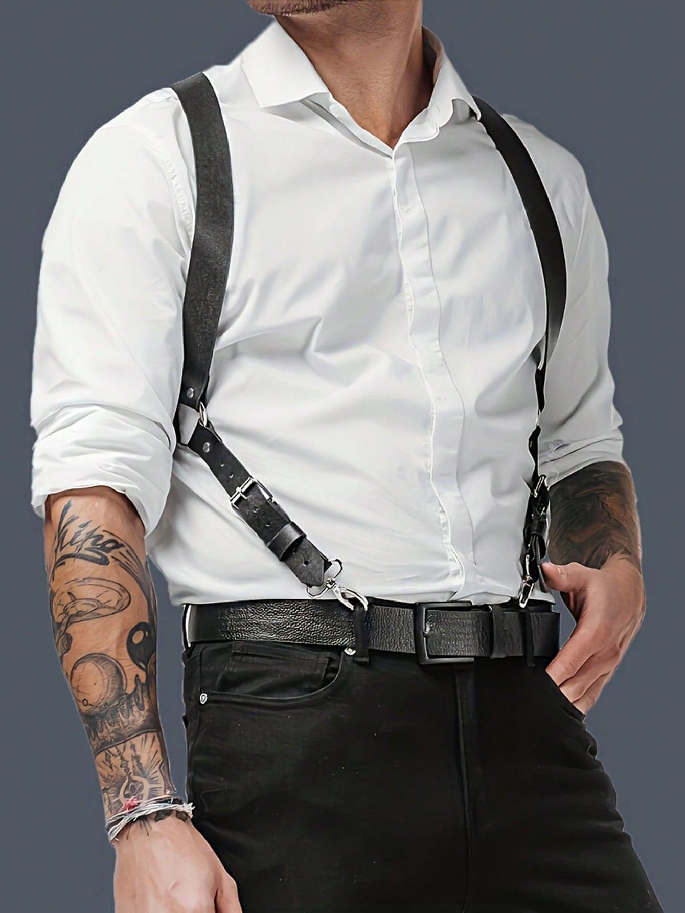 1pc Men Black Adjustable Stud Decor PU Leather Fashionable Punk Suspenders Suitable For Matching With Shirts And T-Shirts Halloween For Going Out Outfit Wedding Party And For Gift Halloween Accessories, Halloween Costumes Autumn-Winter Accessories Halloween Costume,Suitable For Teens, Youth,Men,Casual, Outdoor, Athletic, Vacation, Graduation Gifts, Birthday, Daily Wear