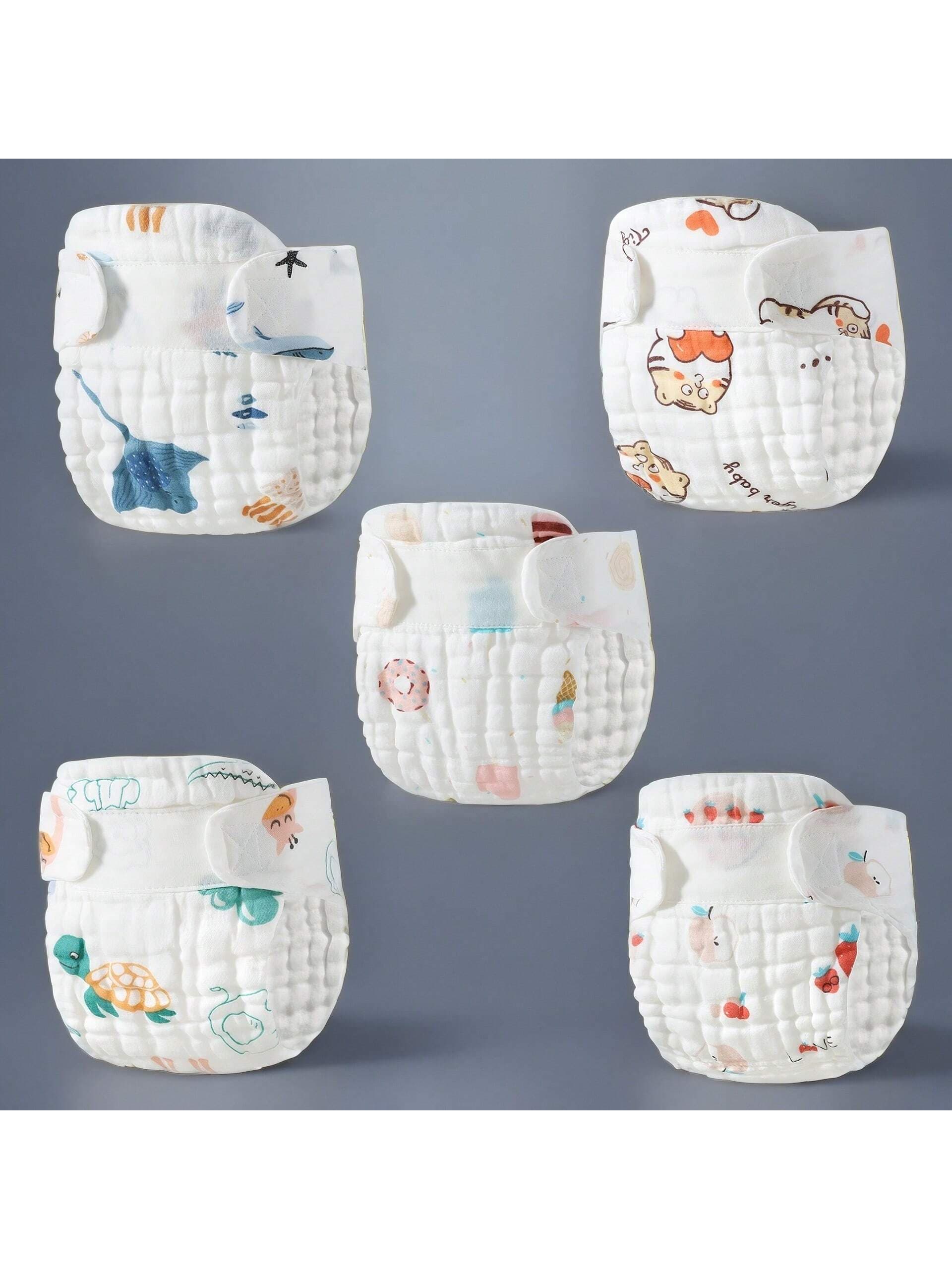 5pcs Baby Washable Diapers With Urine Pad, Suitable For Newborn And Infant With Universal Season Use.Baby Shower Family Decorations Gifts