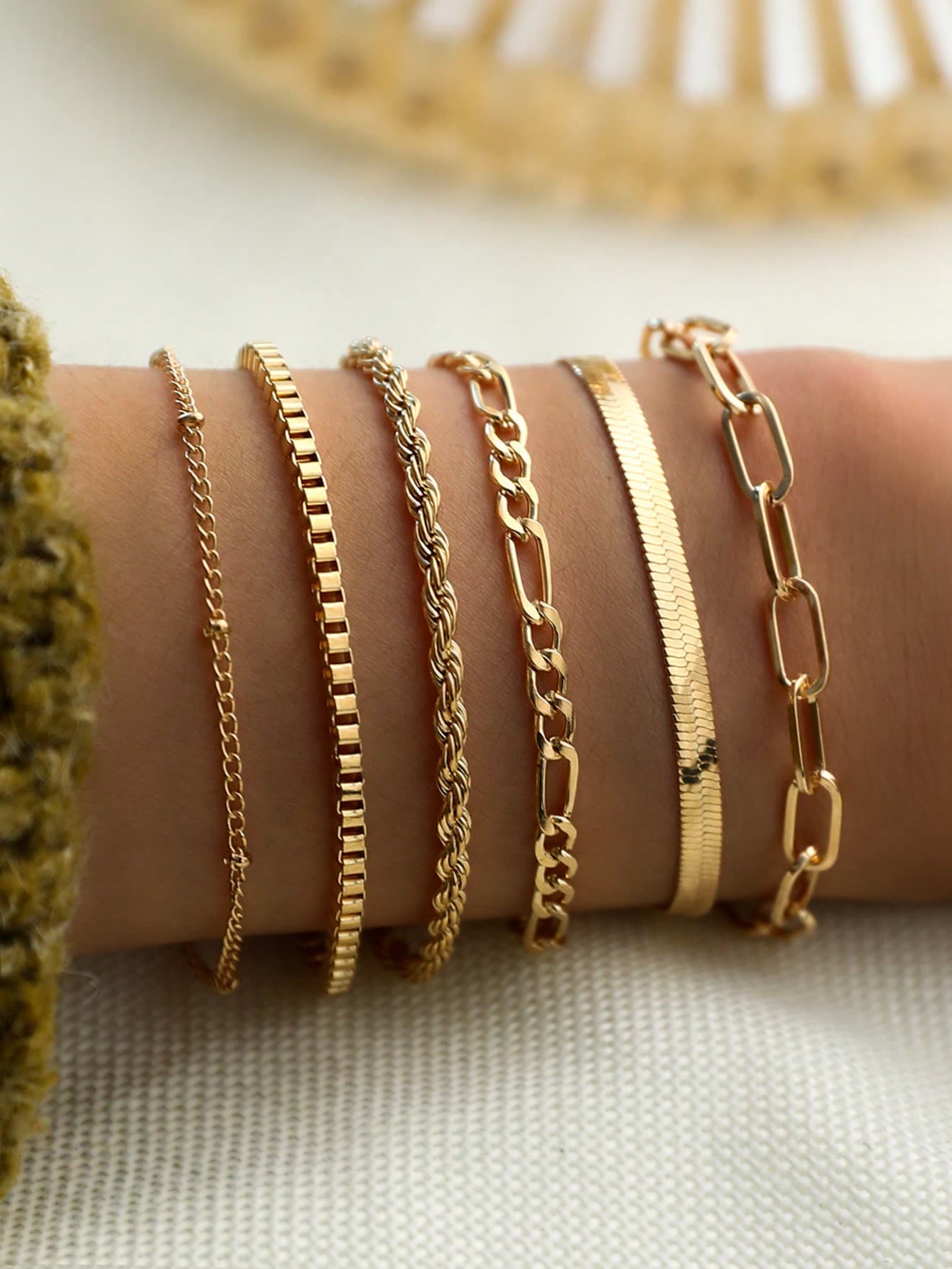 6pcs Punk Style Minimalist Chain Bracelet Set, Fashionable Everyday Wear For Women (Chains Are Cut To Length, Not Based On Number Of Beads)