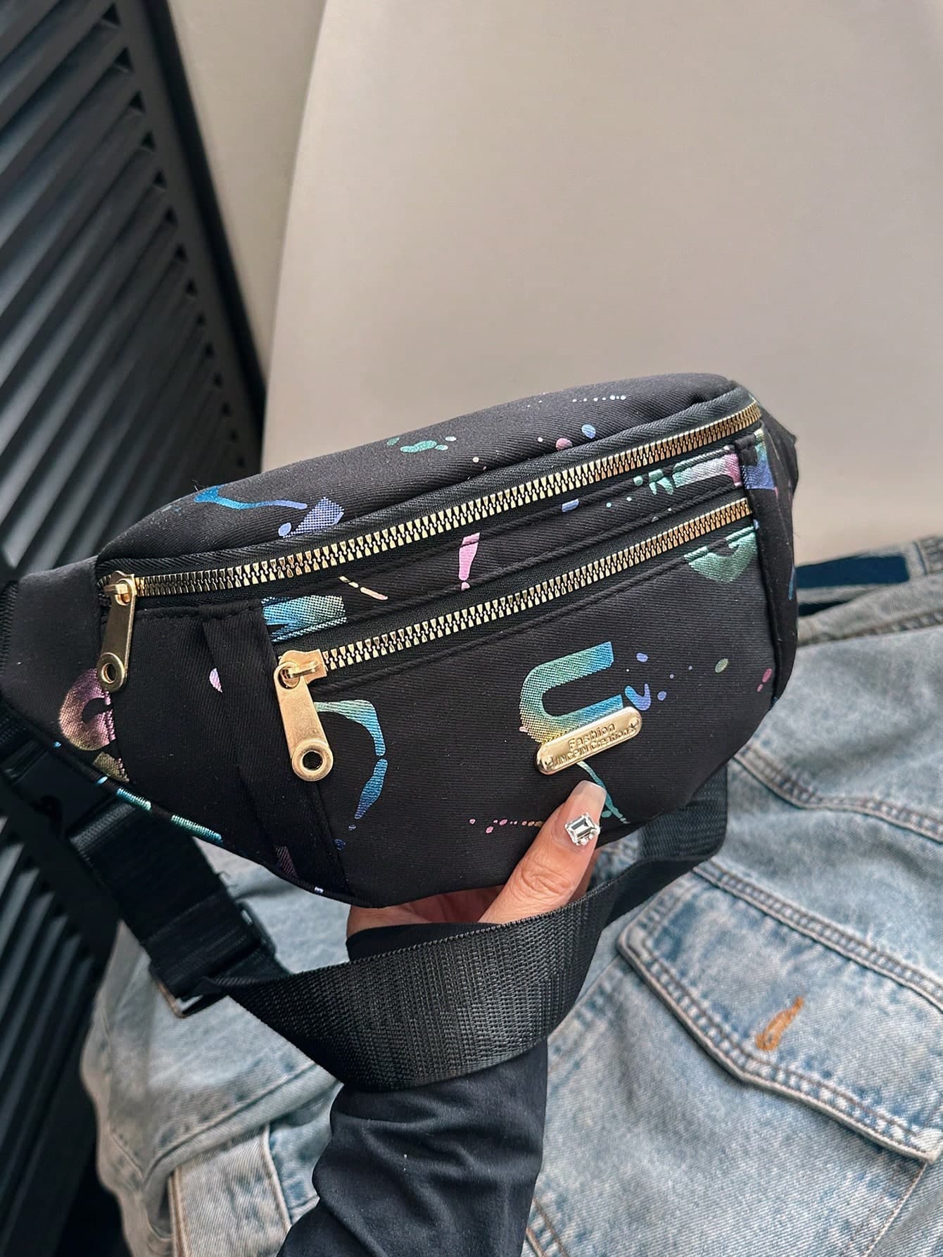 Fashion Ladies" Waist Bag Shoulder Crossbody Bag Gold Foil Coin Purse Chest Bag Outdoor Multifunctional Women Bag, Preppy Bum Bag For The First Day Of School
