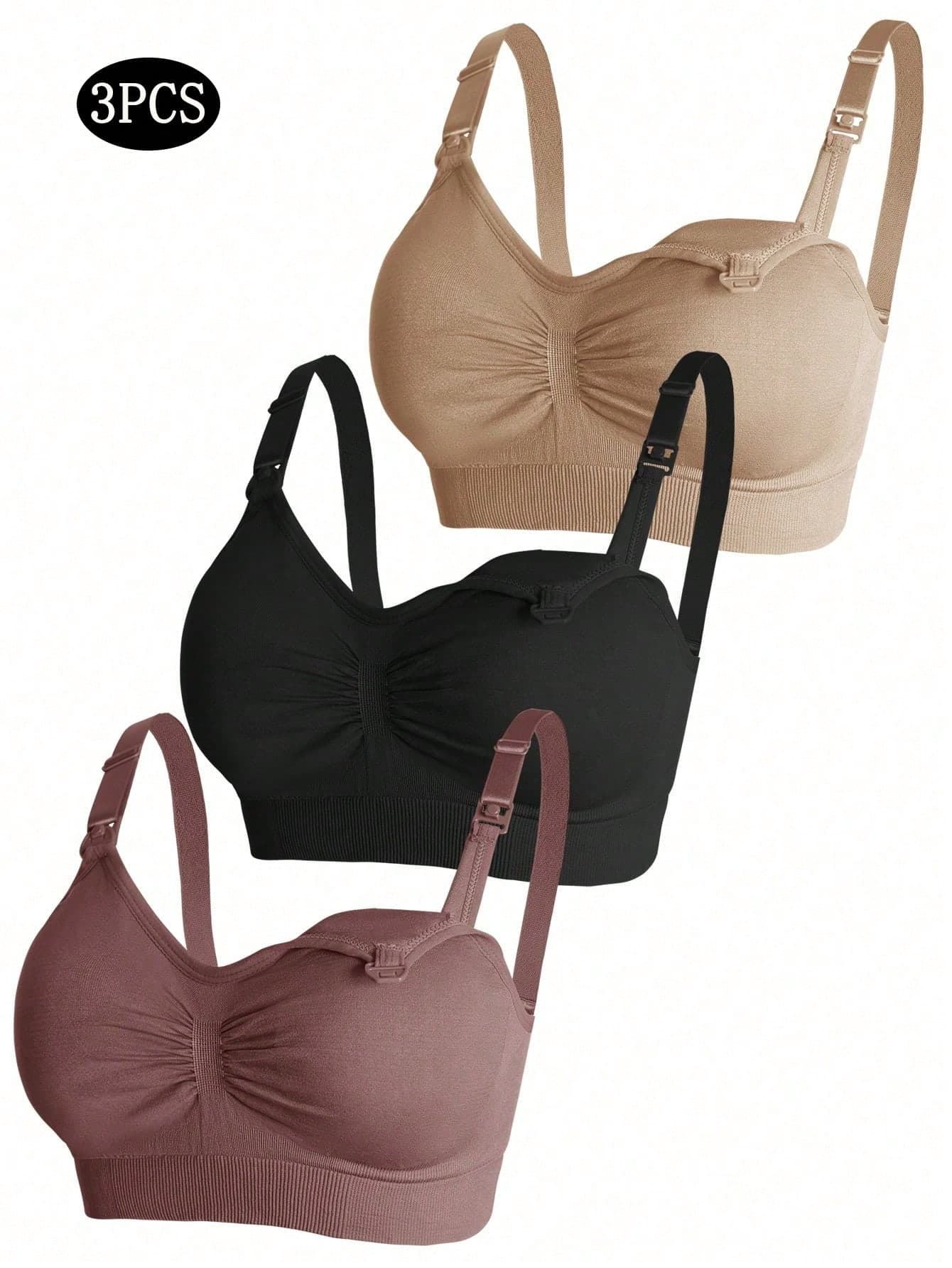 3-Pack Nylon Maternity Underwear Nursing Bra Wireless Front Open Buckle Breastfeeding Adjustable Push Up Bra