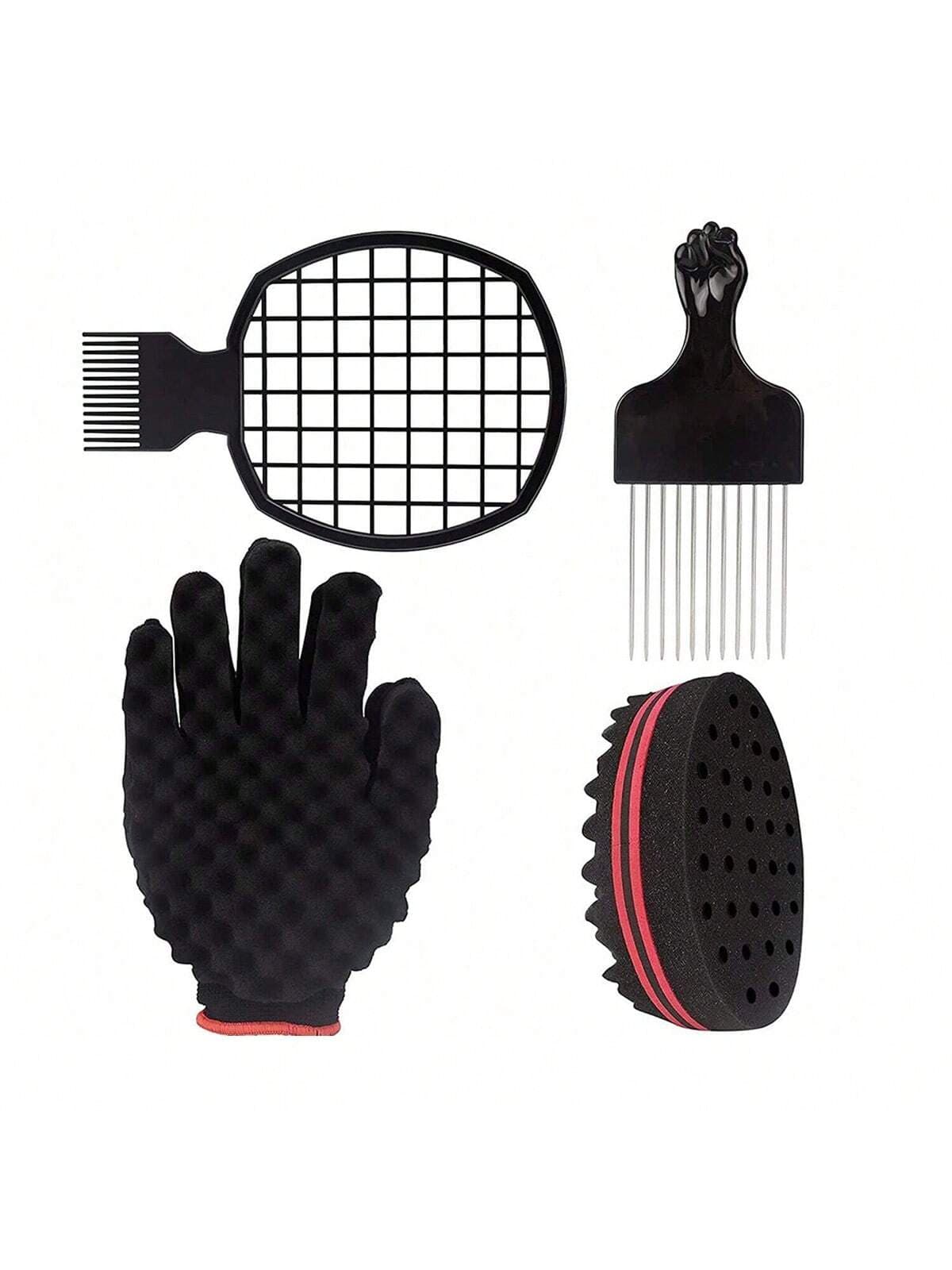 4pcs Comb Set For Afro Hair, One-Piece Low Allergic Hair Enhancer Kit: Sponge And Metal Pick - Enhance Your Style, For Men And Women, With Magic Twist And Curl Sponge, And Free Hair Pick, Suitable For African Braided Hairstyle Tangled And Curly Hair Sponge And Steel Needle Comb Hair Brush, Comb, Hair Tools, For Barber Salon Beauty Back To School, Travel Holiday Essential,Travel Essentials,Travel Essential,Hairstyle,Hairdressing,Hair Brush,Slick Back Brush,Styling Brush,Curly Hair Brush,Edge Brush,Hair Comb,Brush Hair,Hair Brush Set,Comb Hair,Comb For Curls,Detangling Brush,Hair Brush For Women,Hair,Travel,Hair Products,Hair Tools,Hair Stuff,Barber,Barber Accessories,Barbershop,Hairdressing Equipment