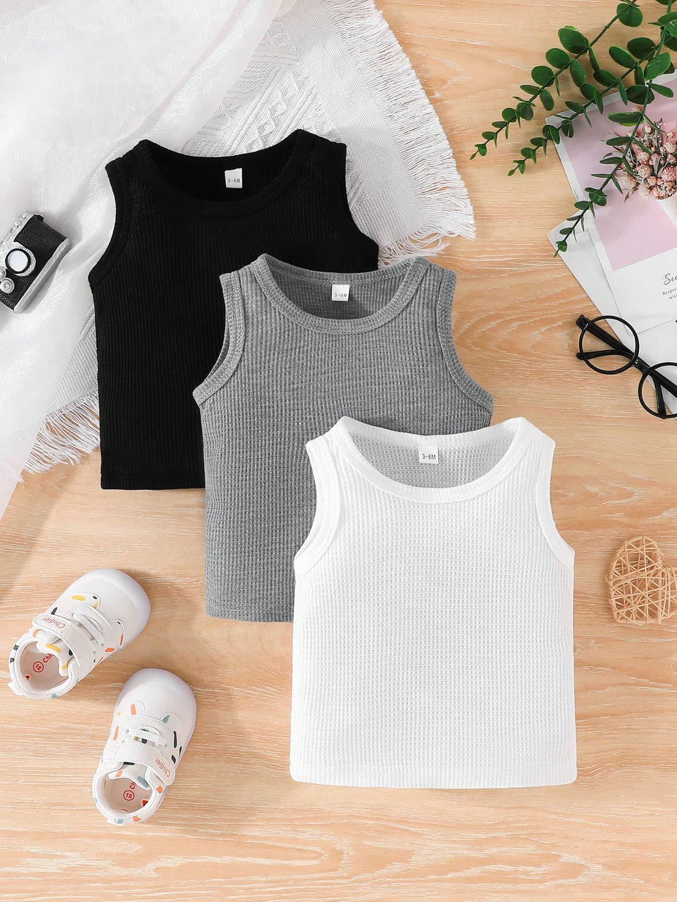 3pcs/Set Baby Sleeveless Round Neck Camisole Vest, Casual Summer Outfit
