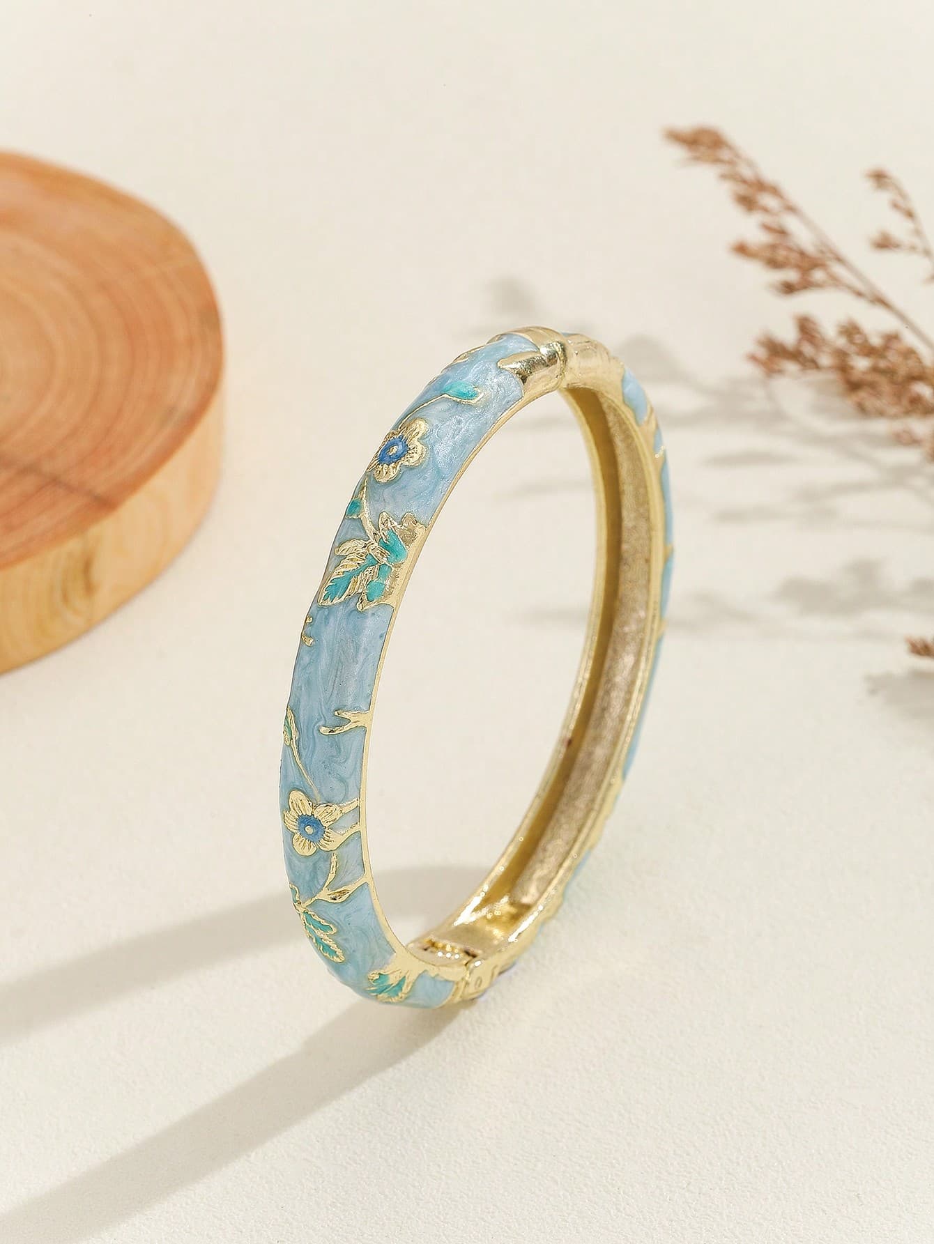 1pc Fashionable New Bohemian Style Light Blue Enamel Bracelet Jewelry Gift, Suitable For Women And Girls