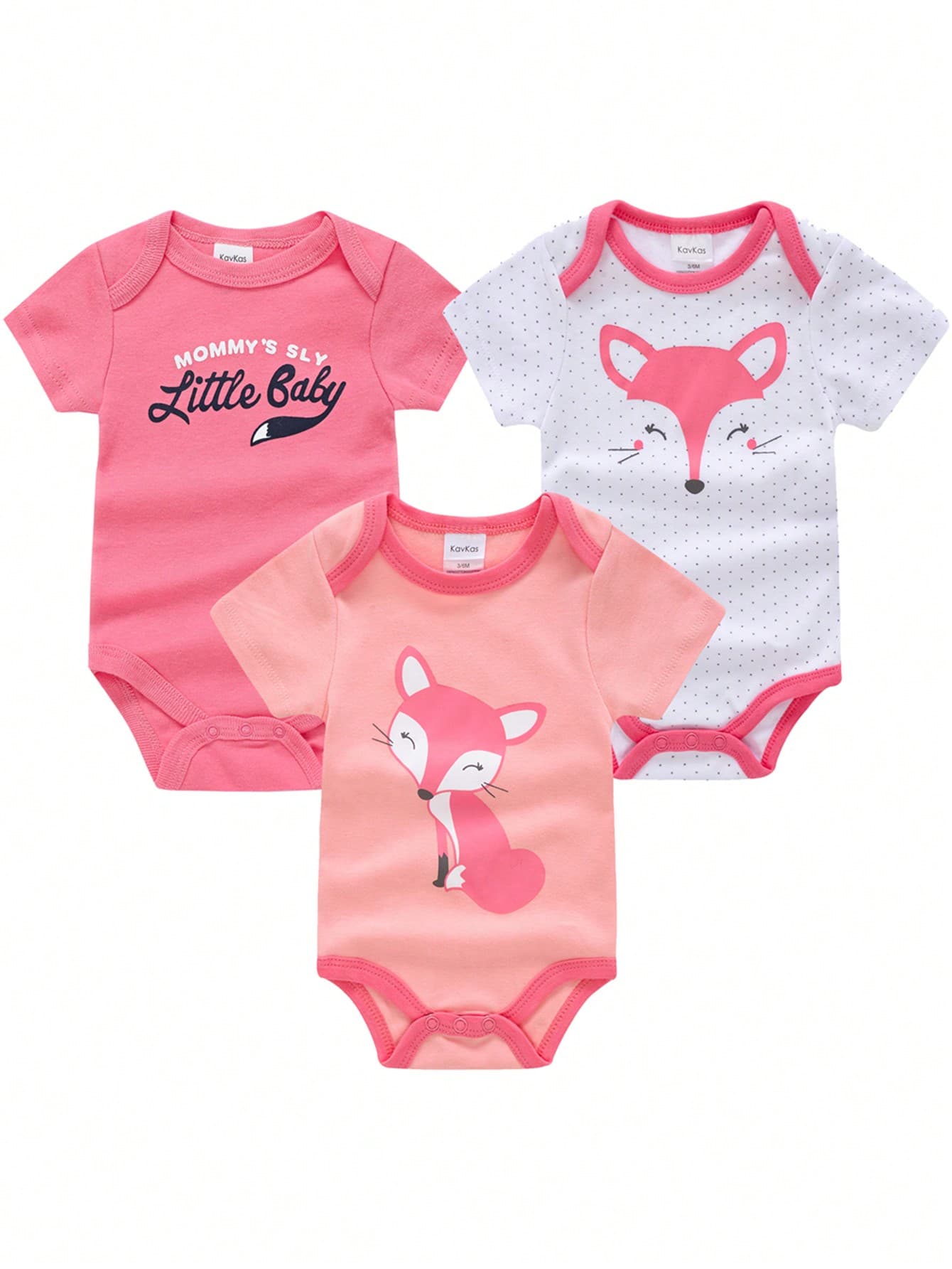 Baby Girls' Short Sleeve Fox Pattern Bodysuit For Summer