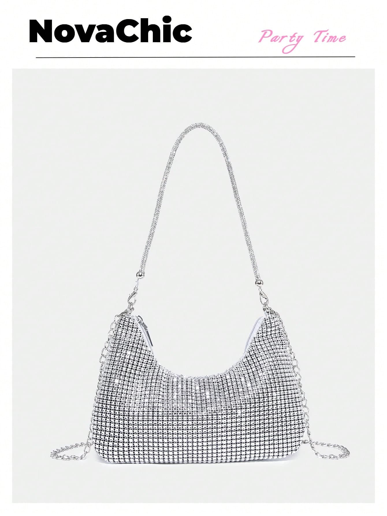 Lightweight, Business Casual Rhinestone Decor Bucket Bag Mini Drawstring Design, Clear Bag Faux Pearl Bag Evening Bag,Bride, Wedding Items