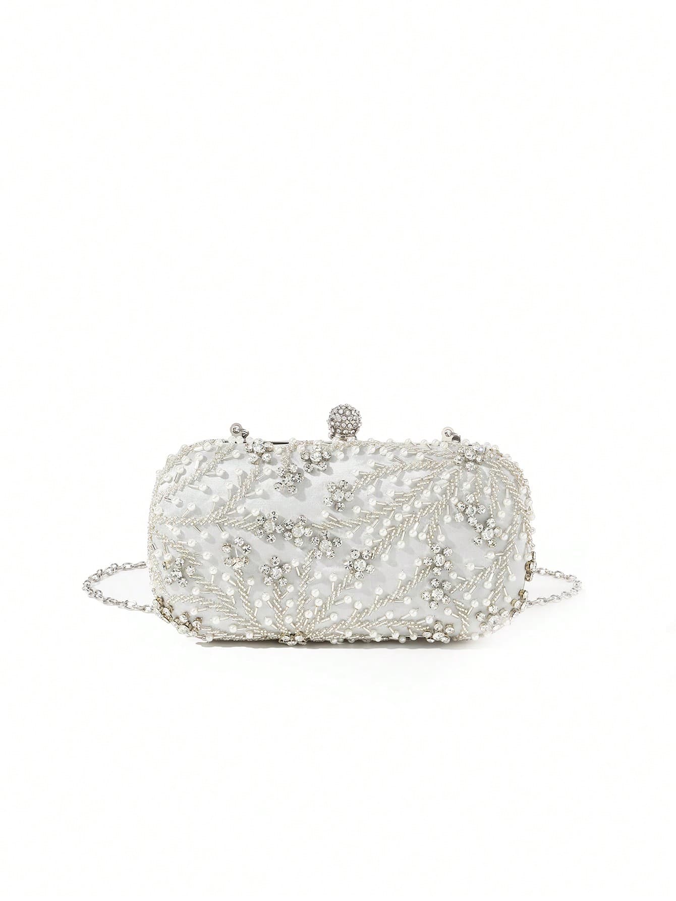 1pc Elegant And Romantic Solid Color Faux Pearl Beaded Evening Bag With Rhinestone Studded Heavy Duty Clutch BoxTready Bride Bag, Perfect For Party,Wedding, Prom,Dinner/Banquet, Matching With Wedding Dress, Formal Dresses, Prom Dress, Birthday Dress, Party Dress, Elegant Faux Pearl Clutch, Prom Bag, Beaded Bag