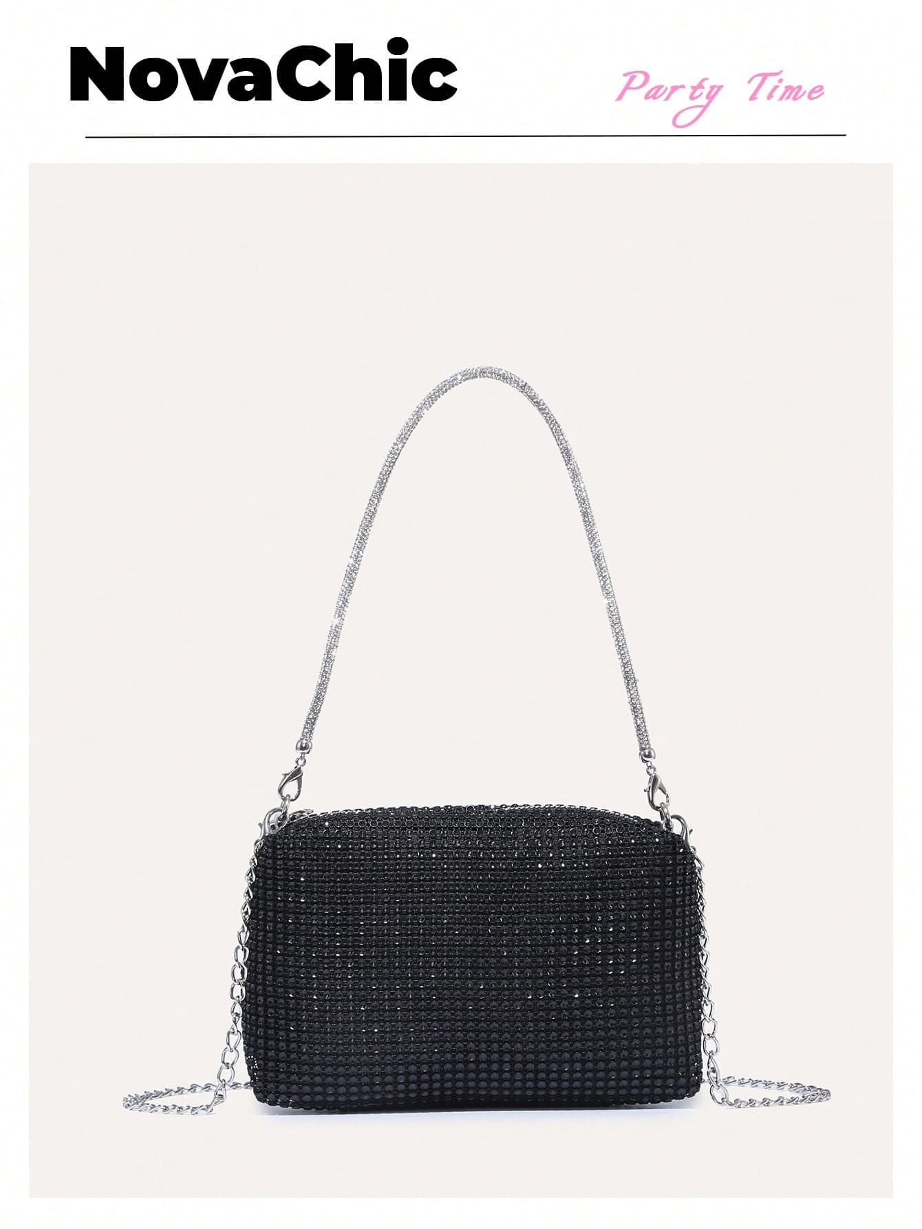 Glamorous, Elegant, Exquisite, Quiet Luxury Glitter Bling, Sequin, Luxury, Shiny Mini Rhinestone Decor Chain Square Bag Evening Bag, Dinner Bag For Party Girl, Woman, Bride Perfect For Party, Wedding, Prom, Dinner/Banquet, Glamorous Rhinestone Bag