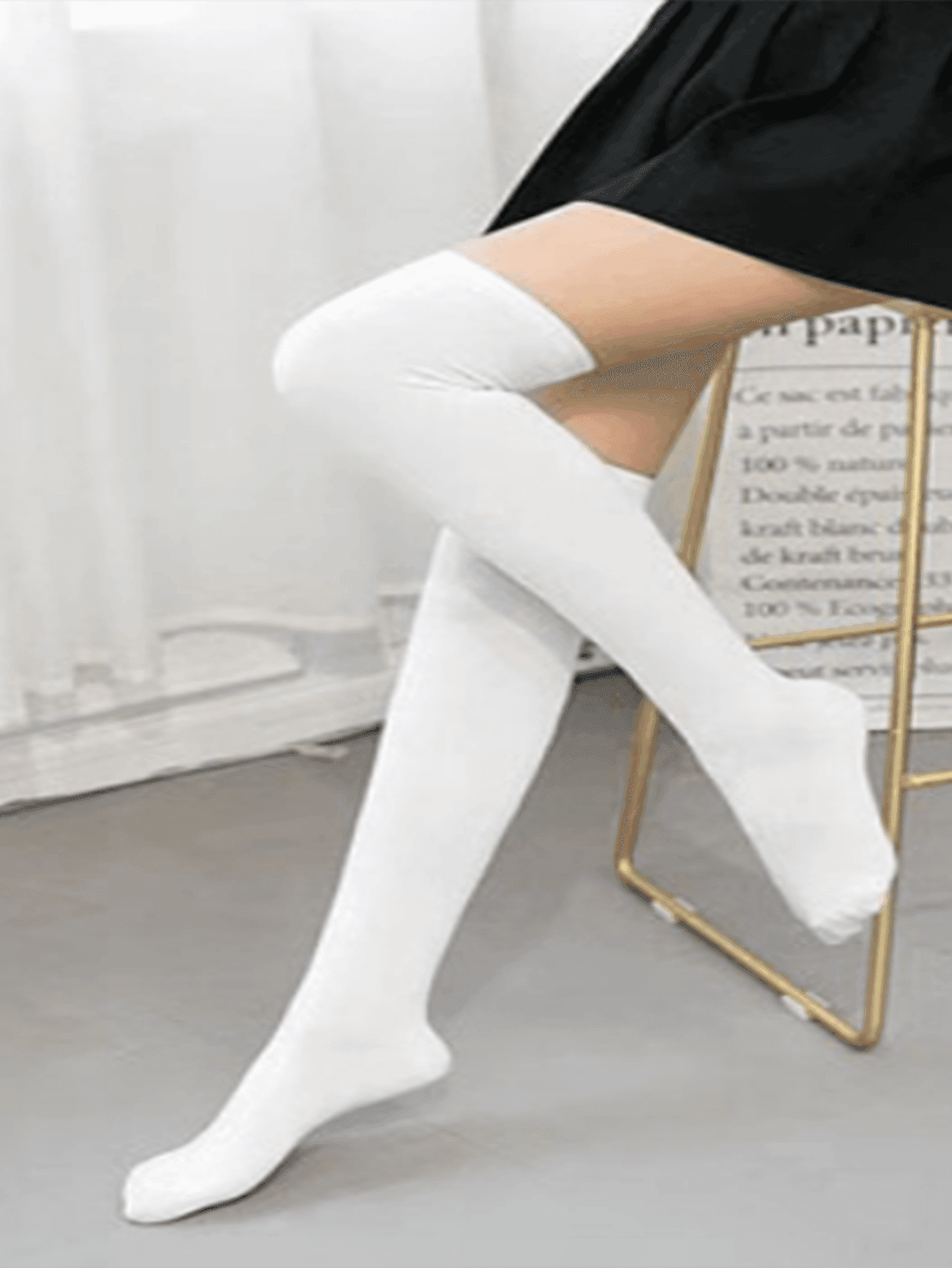 1 Pair Cotton Thick Solid Color Over-The-Knee Socks, Cute School Style For Women/Students, Cozy