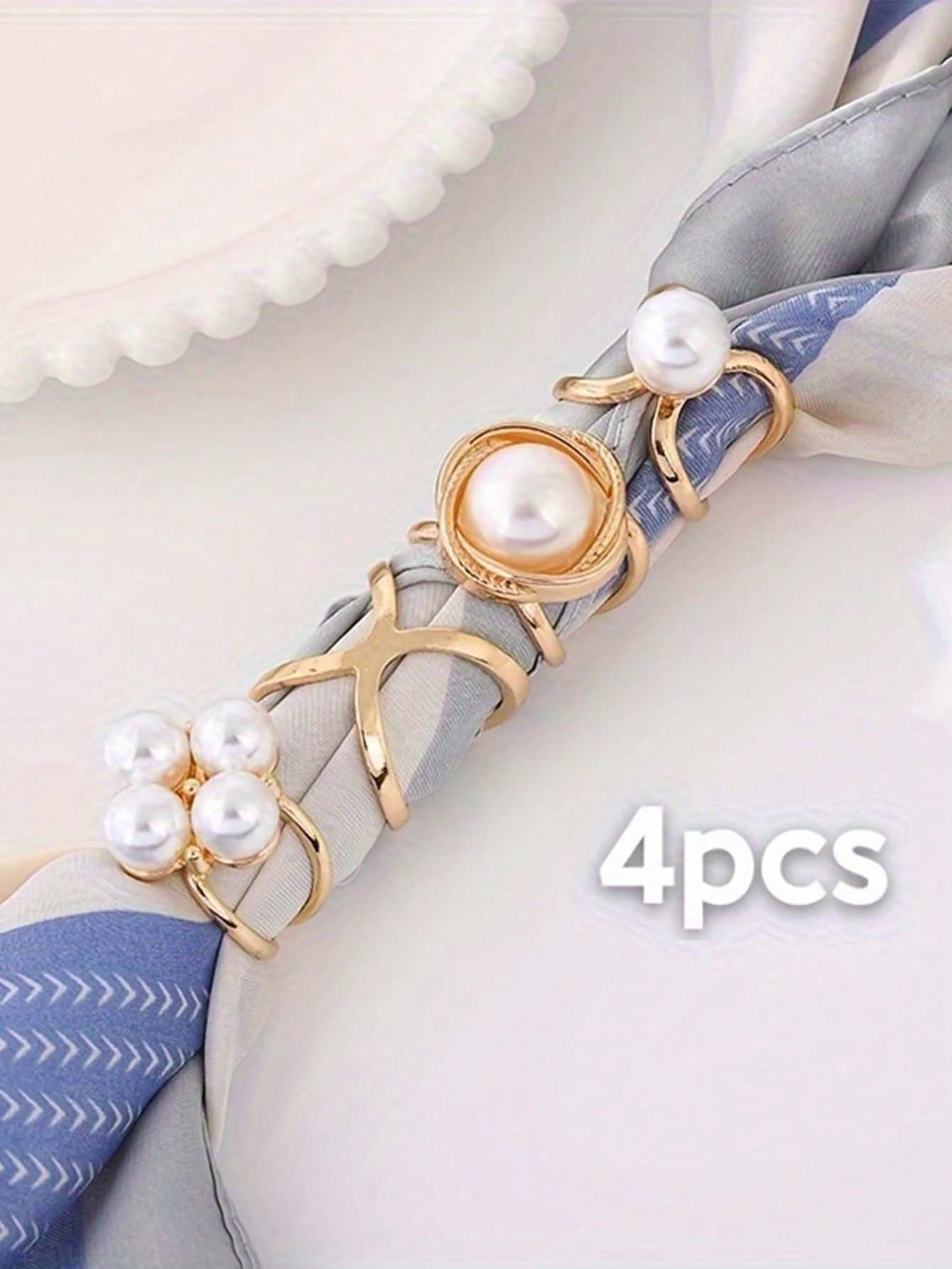 4PCS Women's Fashion Gold Simple Ring Silk Scarf Buckle Dual-Use Coat Buckle Scarf Fixed Buckle Accessories Women Brooch