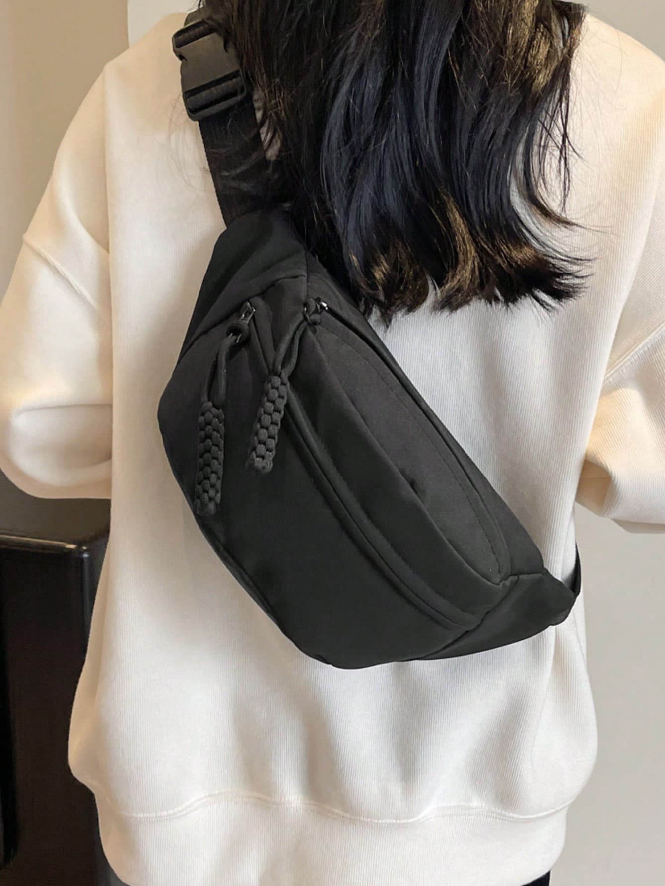 Women's Solid Color Nylon Casual Fanny Pack With Multiple Pockets And Compartments For Outdoor Sports, Crossbody Chest Bag, Preppy Bum Bag For The First Day Of School