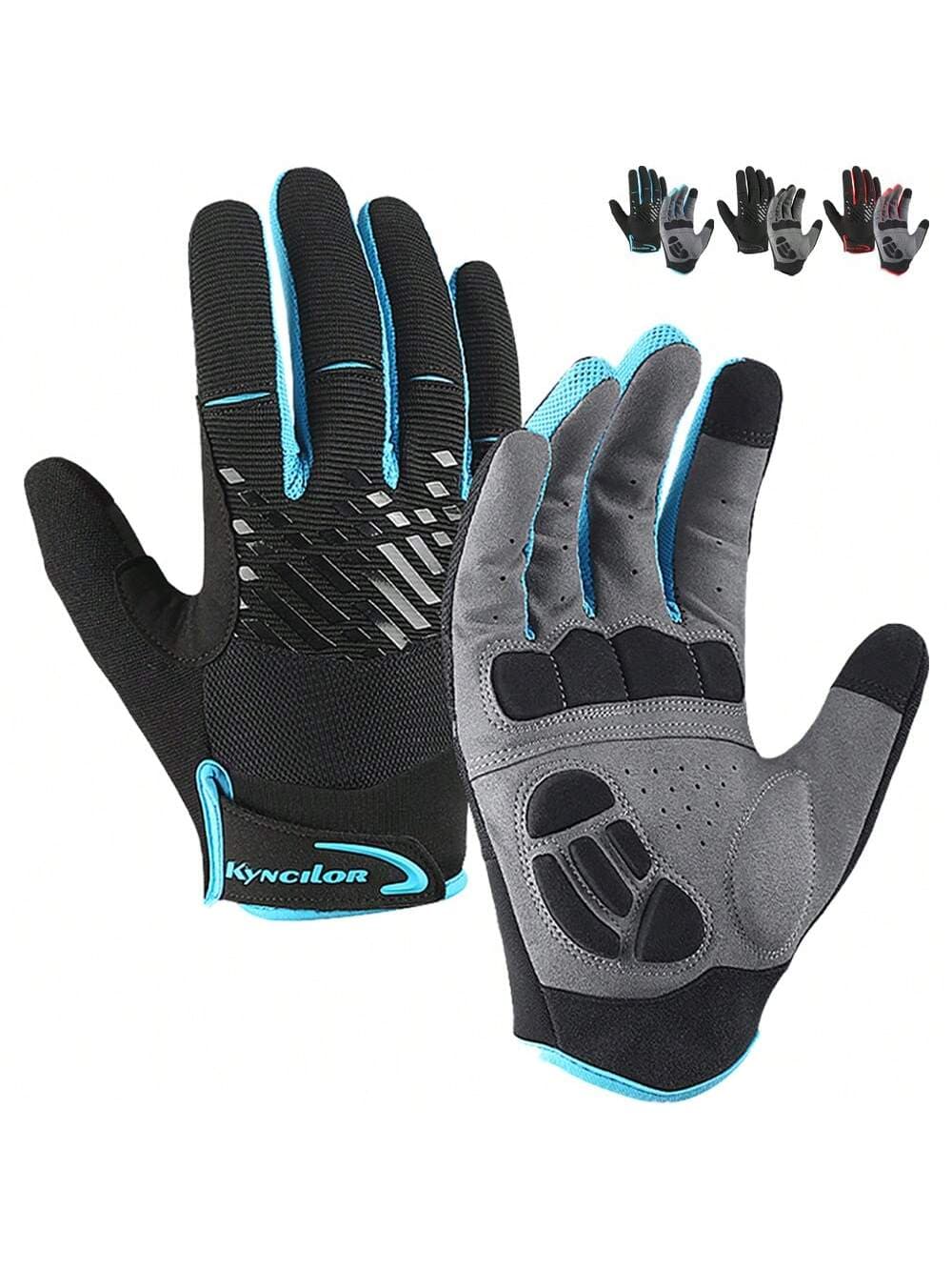 Kyncilor 1 Pair Of Fashionable Black, Blue, And Red Cycling Sports Gloves For Men And Women, Fashionable And Cool Nylon Protection And Anti Slip, Breathable Mesh, Scaly Printing Technology, Joint Opening, Flexible Grip, Finger Touch Screen, Adjustable , SBR Shock Absorption And Wear-Resistant Thickened Pad For Mountaineering, Cycling, Fitness, Outdoor Sports Gloves
