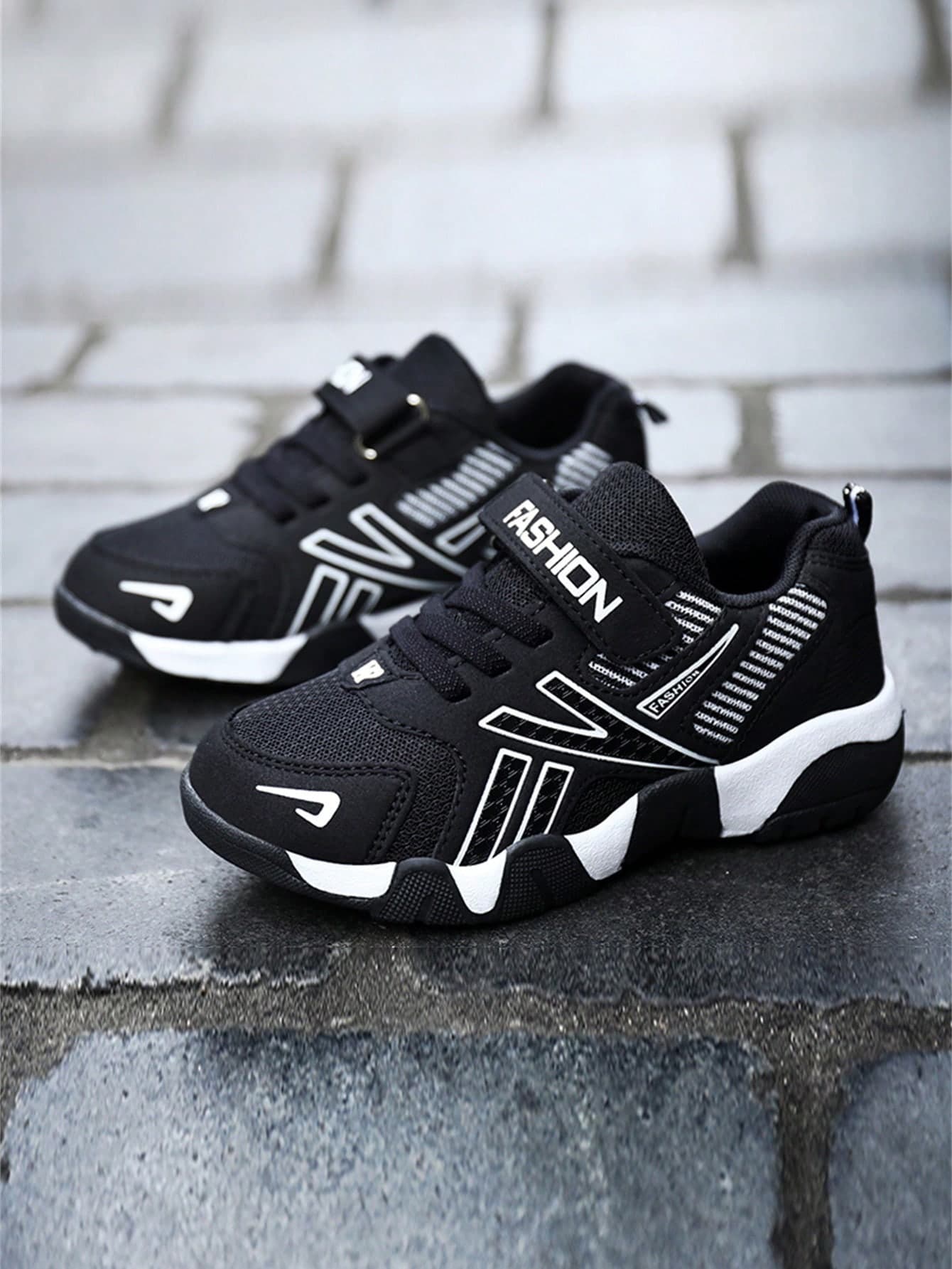 1pair Unisex Kids' Durable Casual Sneakers With Color Block Design, Suitable For All Seasons And Daily Wear