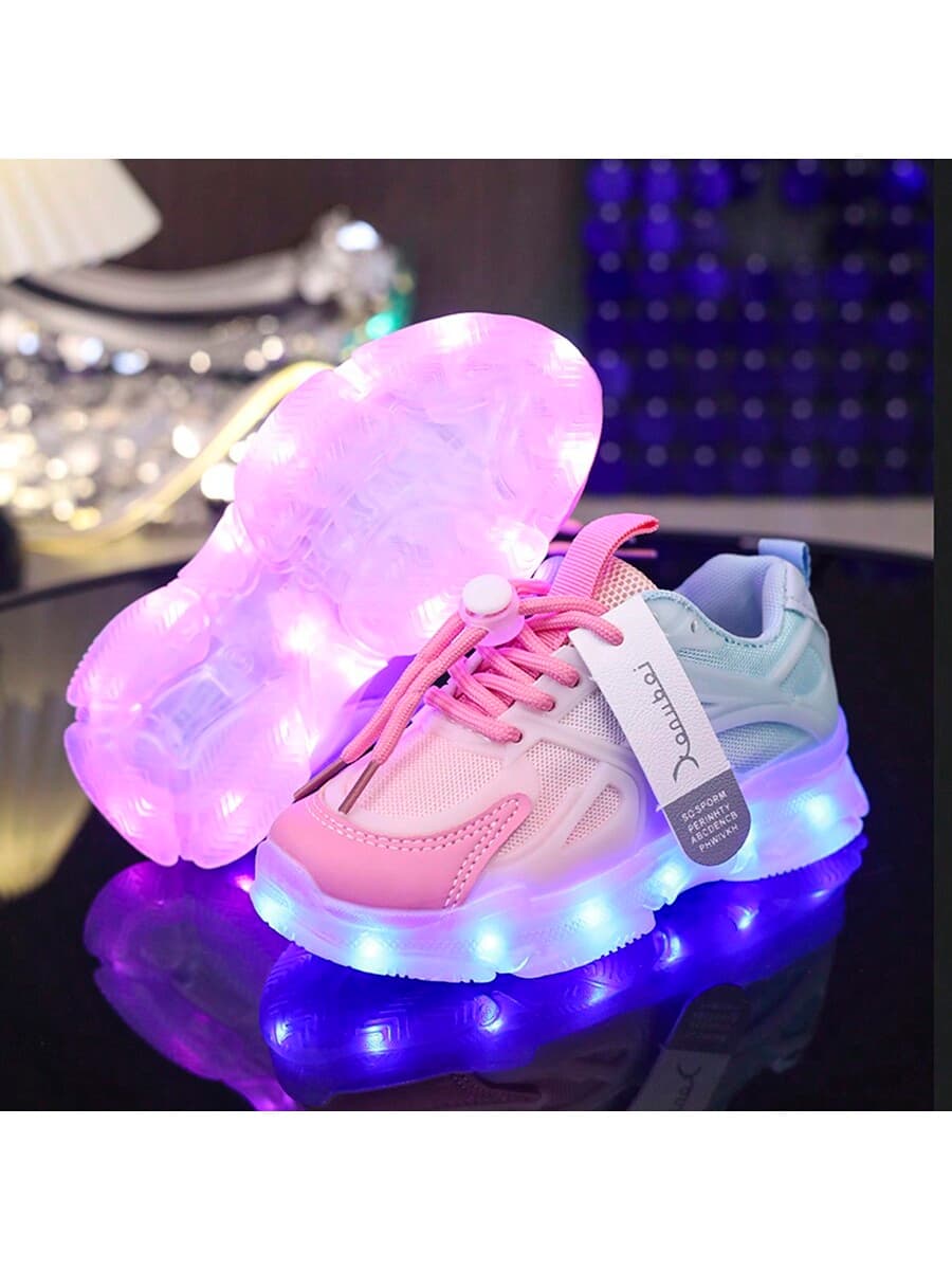 USB Charging LED Colorful Light-Up Breathable Mesh Shoes, Children's Dance Shoes, Boys/Girls Luminous Running Shoes, Casual Sports Sneakers, Suitable For Summer, Spring/Autumn, Streetwear, Performance, Unisex
