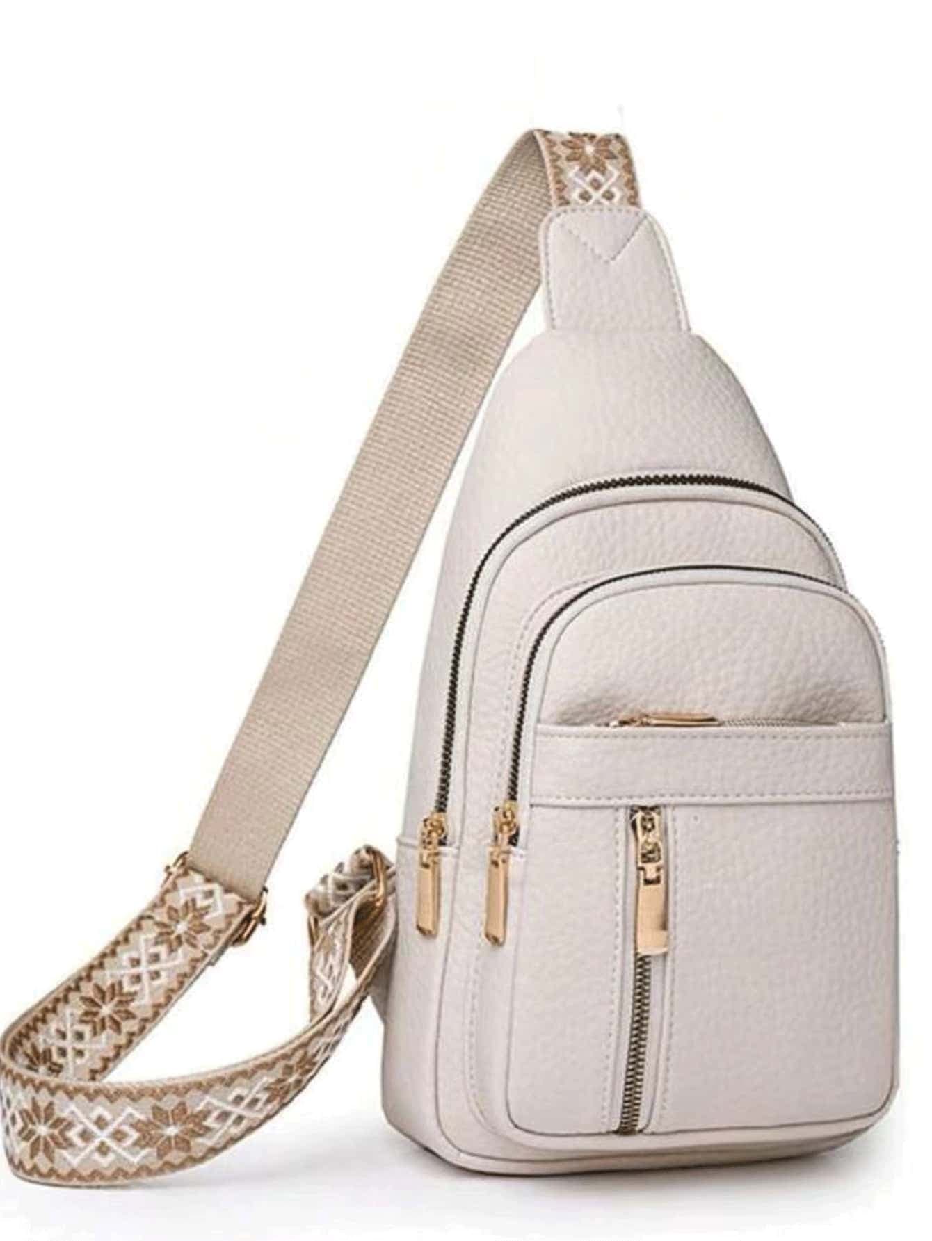 2024 New Fashion Classic Solid Color Waterproof PU Fabric Multi-Pocket Woven Strap Crossbody Chest Bag, Suitable For Shopping