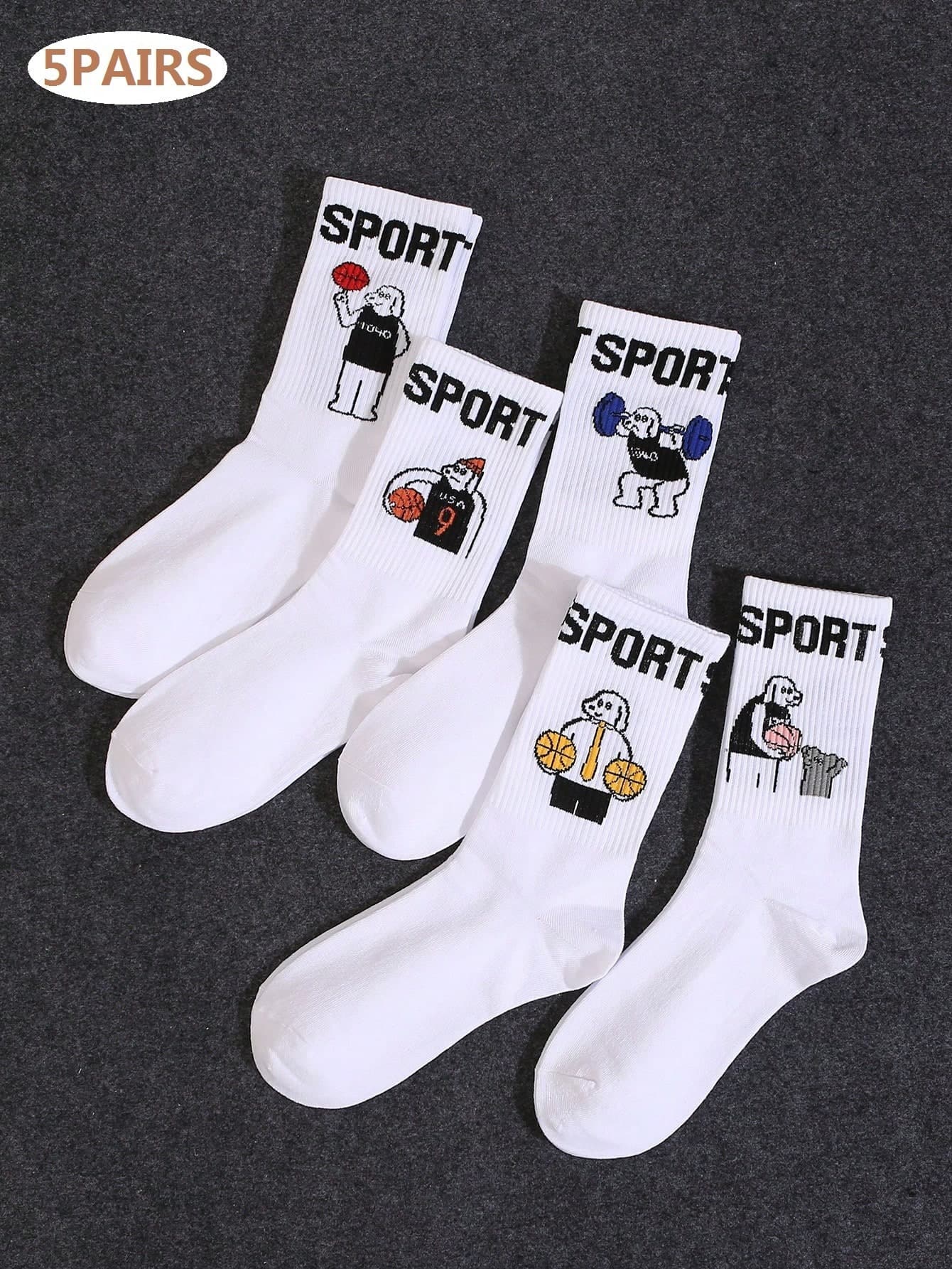 5pairs Figure & Letter Graphic Crew Socks