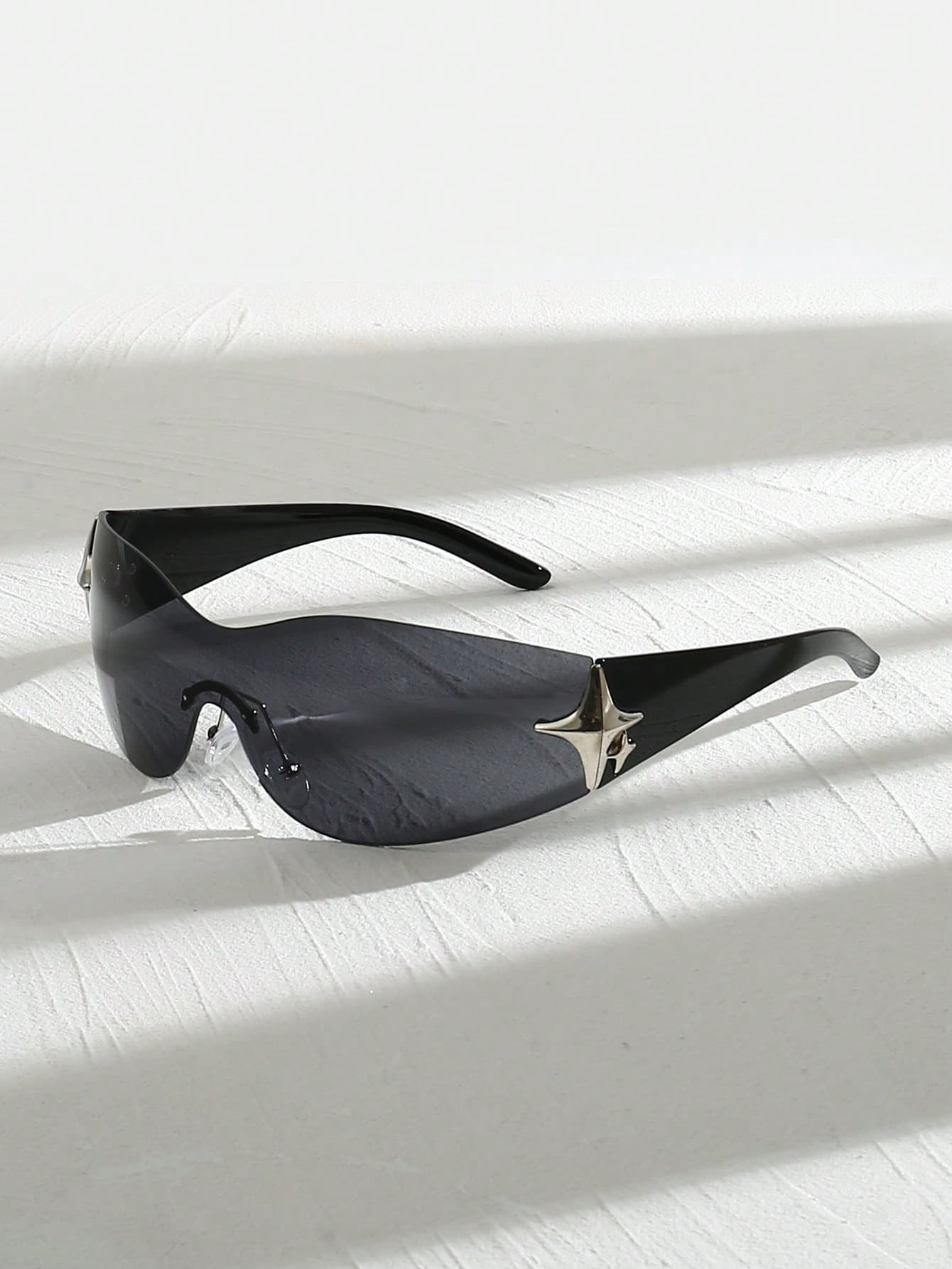 1 Pair Women's Oversized Fashion Glasses, Star Decoration, Y2K Style, Suitable For Travel, Beach, Party