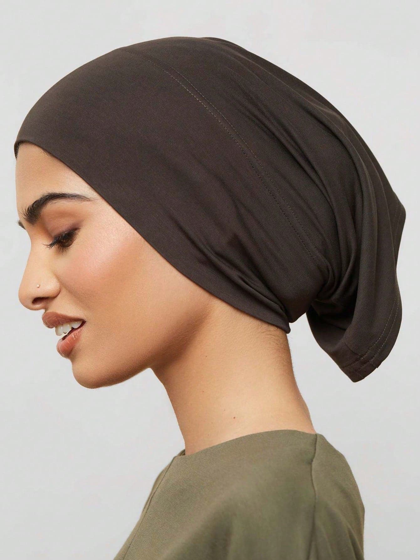 1pc Women's Solid/Colorful Bamboo Fiber Cap And Scarf Set, Head Wrap, Elastic Skull Cap, Beanie Hat Sleep Bonnet