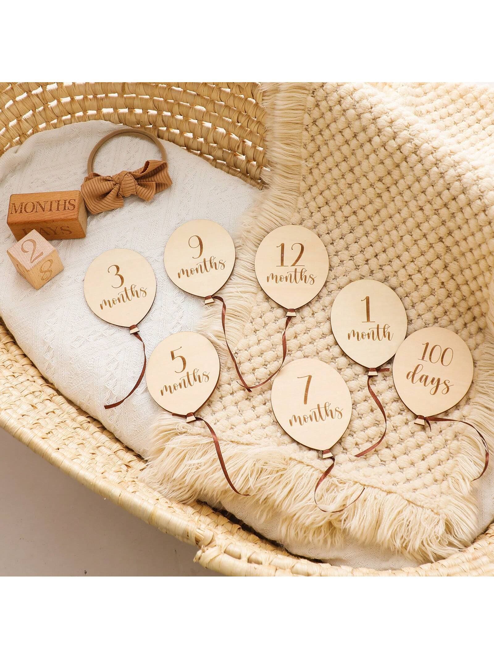 1set Baby Wooden Monthly Milestone Recording Card, 0-1 Year Old Birthday Photography Prop, Birthday Gift Baby Shower Family Decorations Gifts Baby Shower Easter Gifts Things For Girls/Boys