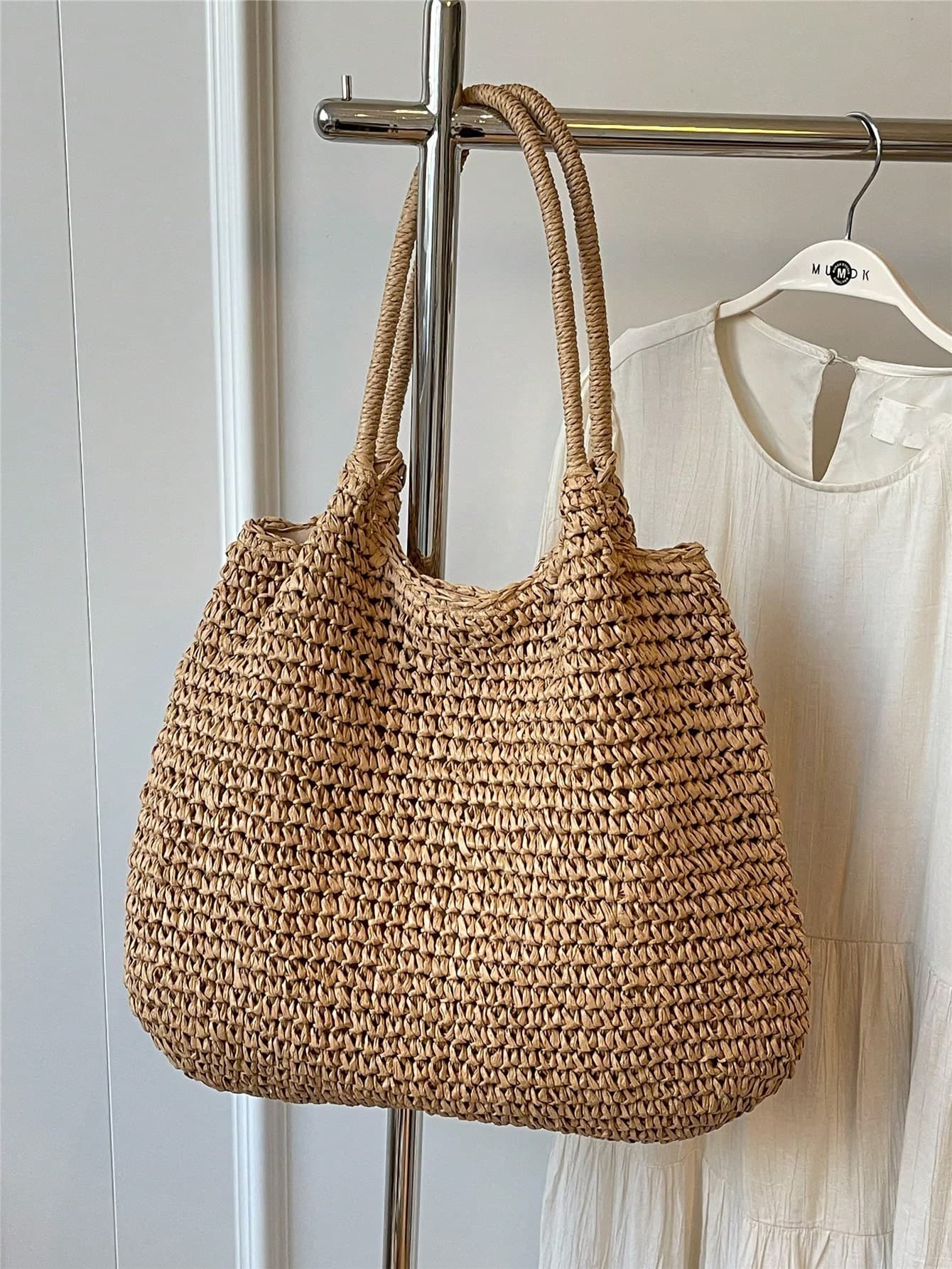 Fashionable Large Capacity Holiday Beach Bag, Women's Woven Tote Bag, Casual Shoulder Bag, Suitable For Travel, Vacation, Beach, Picnic,Straw Bag