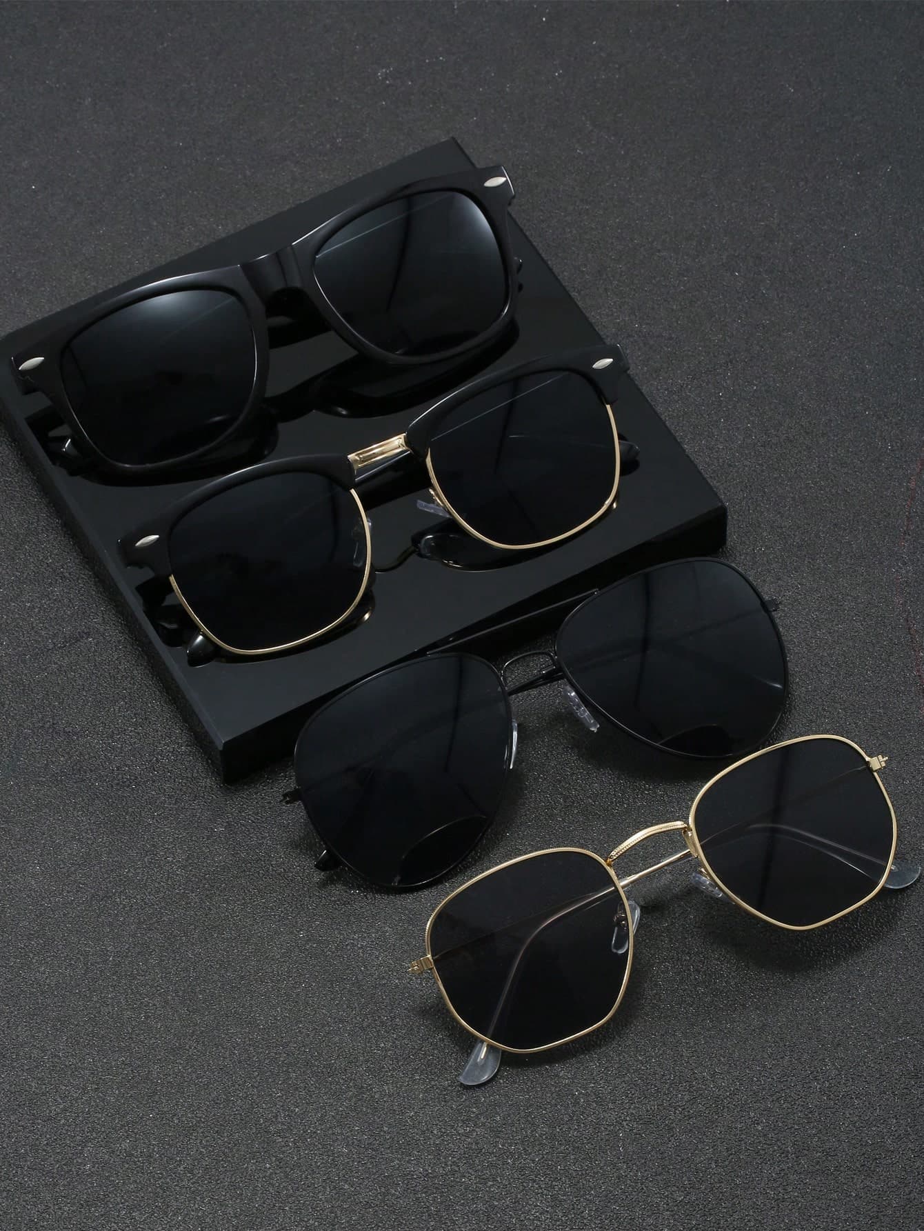 4pcs/1set Men's Square & Geometric Aviator Double Bridge Metal Frame Stylish Eyeglasses Combo, Suitable For Daily, Driving, Vacation, Travel, Etc.