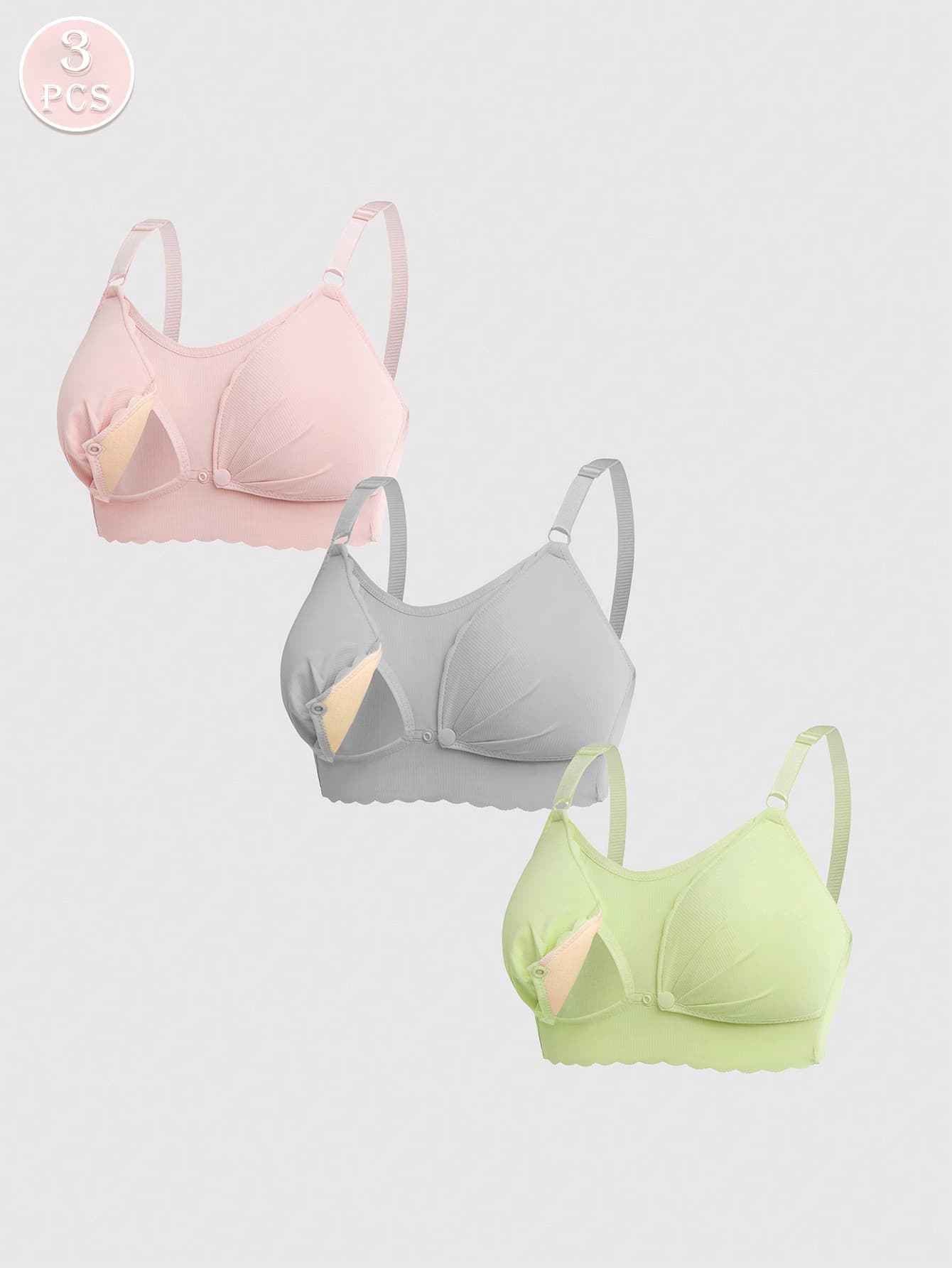 3pcs Soft & Skin-Friendly Maternity Nursing Bras, Wireless