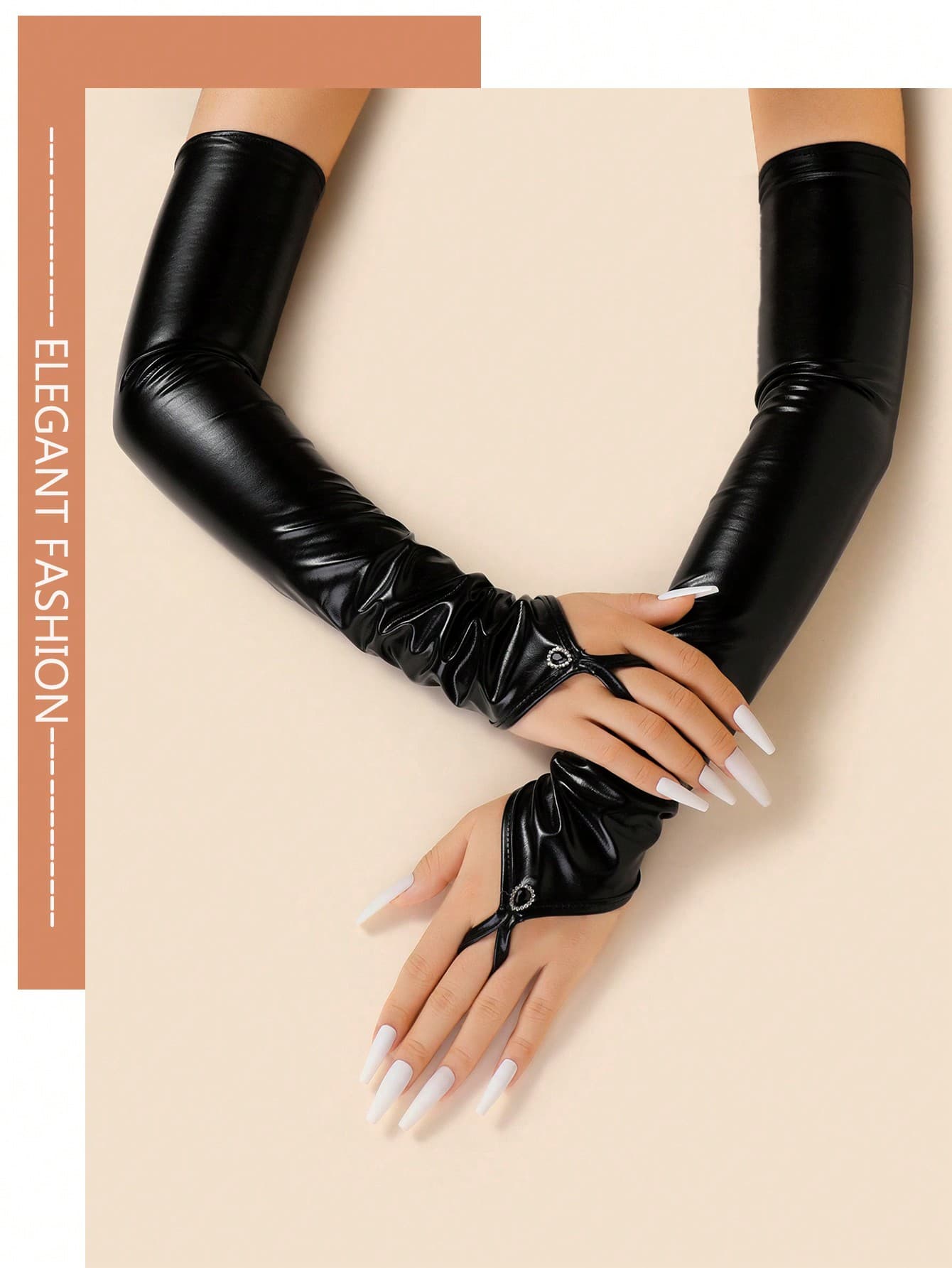 1 Pair Sexy Latex Coated Fingerless Arm Sleeve Gloves, Shiny Tight Fit For Party Costume
