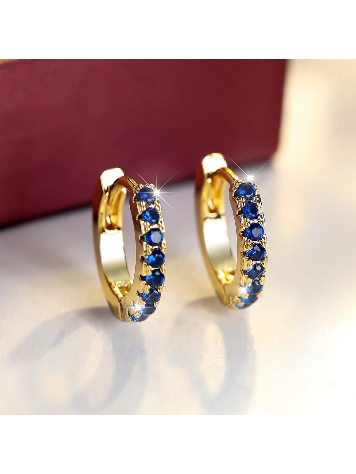 1pair Small Cubic Zirconia Inlaid Gold Plated Earrings