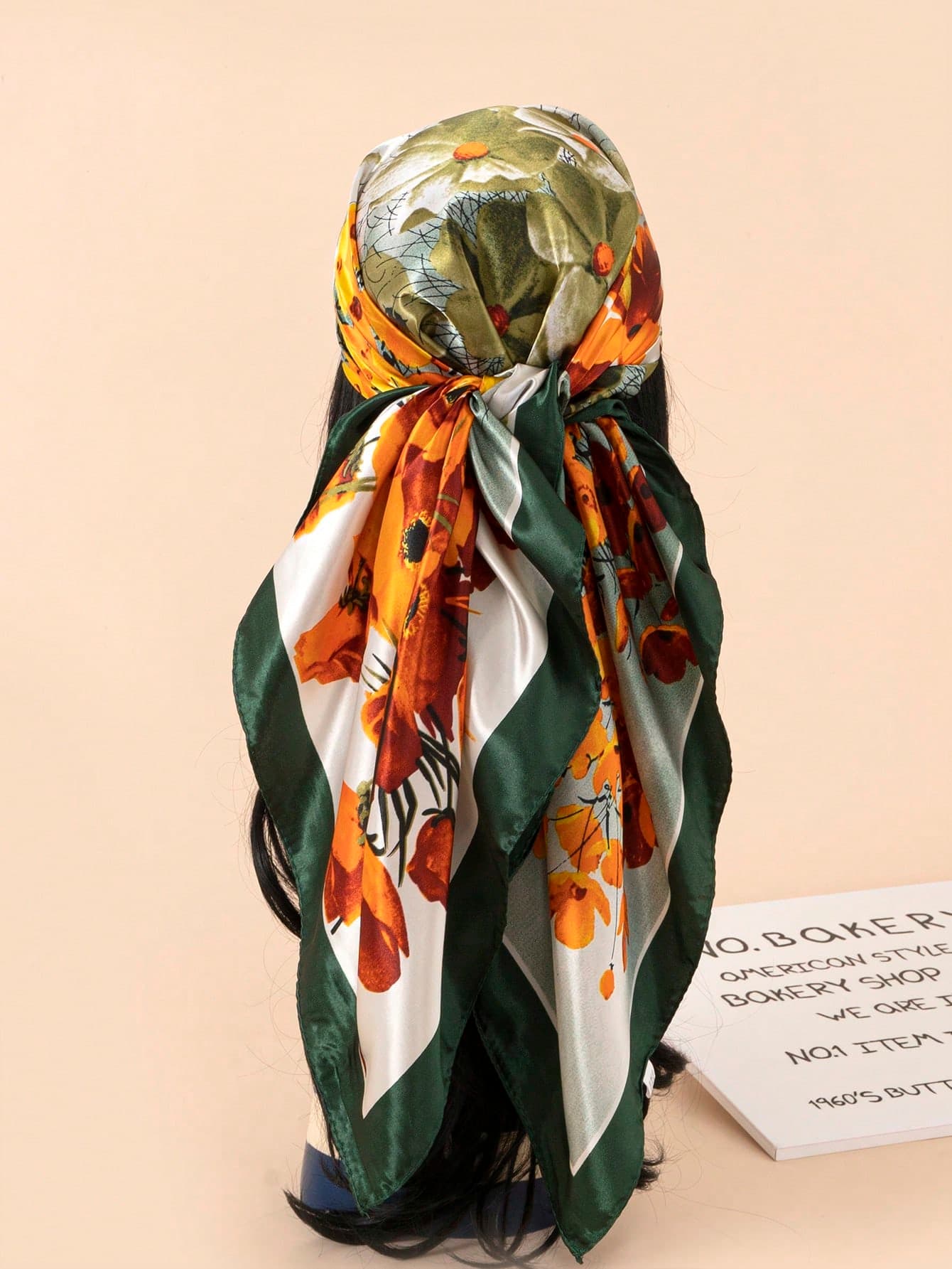 1pc Women's 90cm Satin Oil Painting Printed Scarf, Suitable For Daily Use As Headscarf Or Shawl Bandana Headband Fashion Hairband