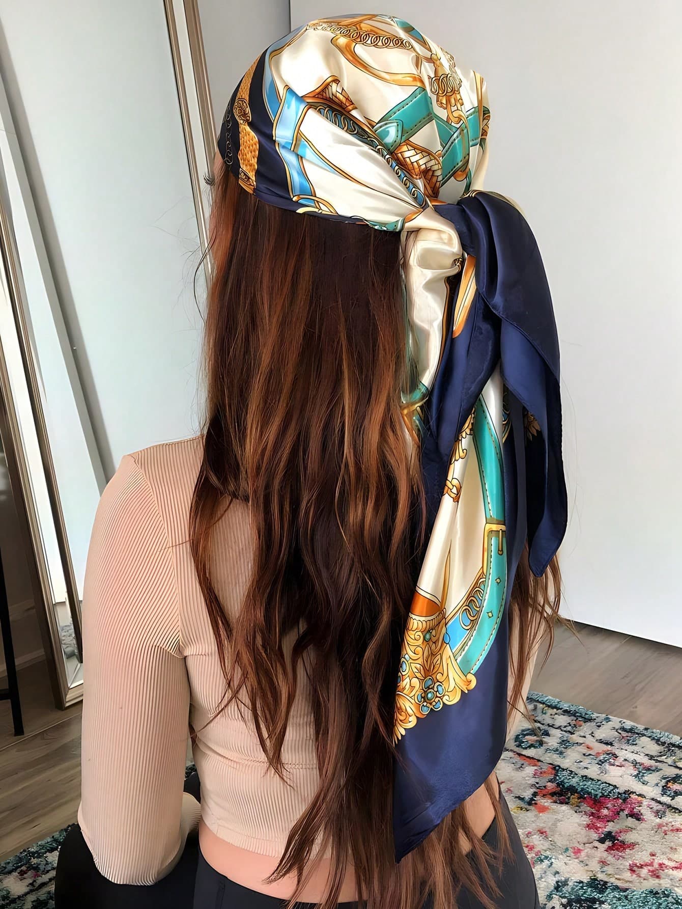 1pc Women's Satin Square Silk Scarf 90x90cm For Summer Travel Holidays, Street Style And Multiple Uses Like Headband, Hair Accessory, Bandana, Top And