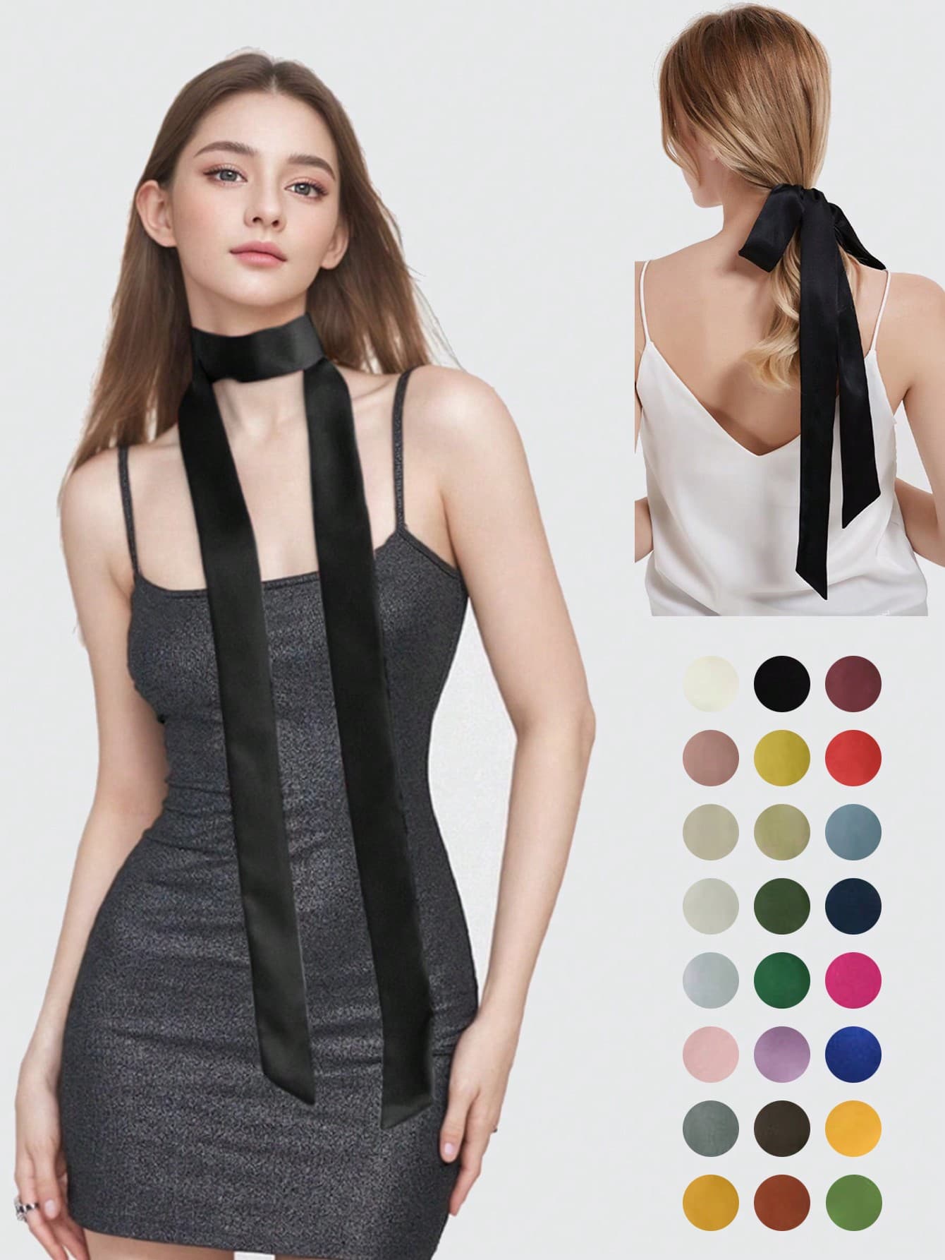 1pc Women's Solid Color Narrow Long Ribbon Scarf, Spring/Summer/Autumn Multi-Purpose Neck/Decorative Belt/Headband/Tied Bag/Piercing Ribbon Bandana