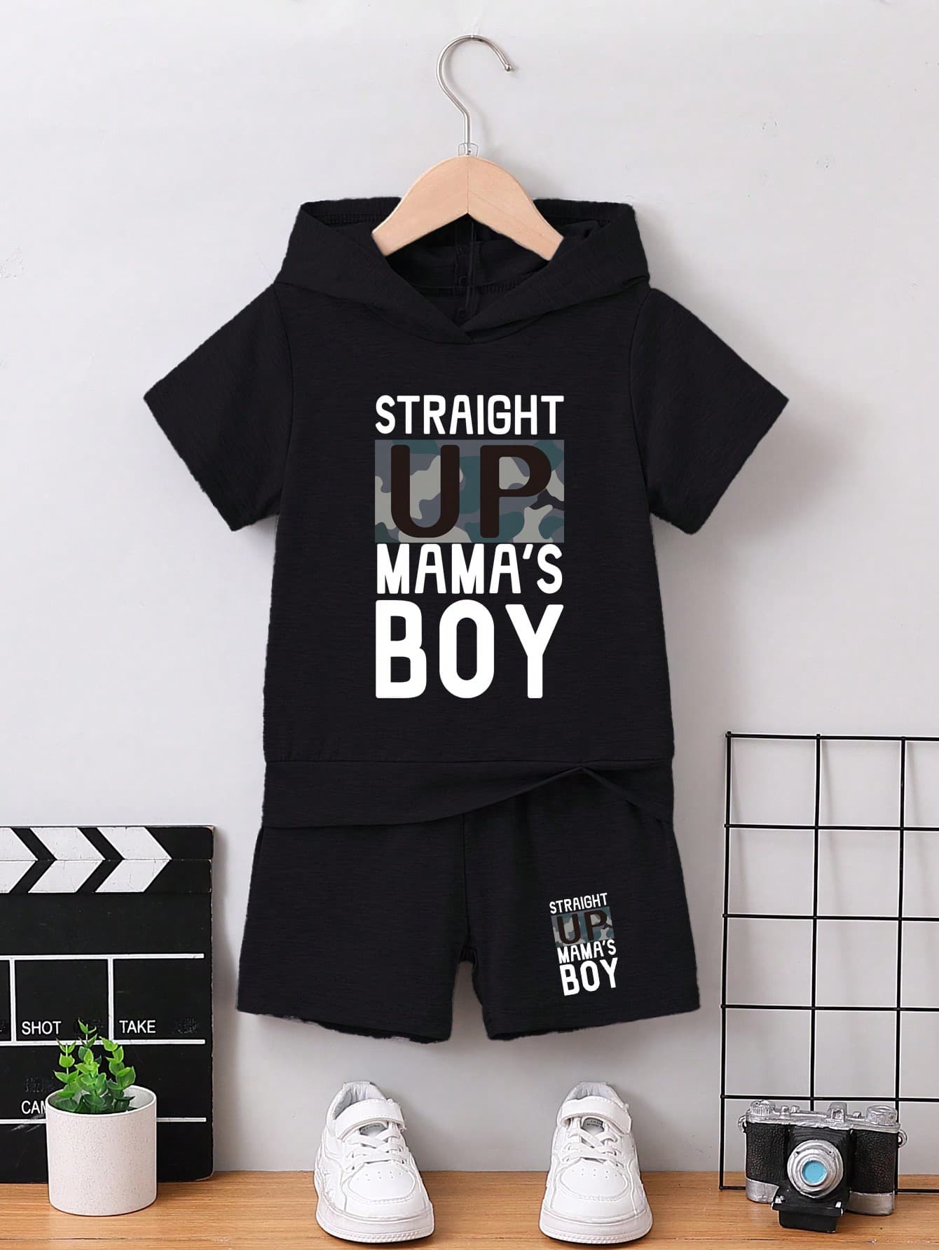 2pcs Children's Summer Outfits, Young Boy Casual Sports Set With Shorts, Short Sleeve Hooded Top And Shorts, Young Boy Summer Clothes